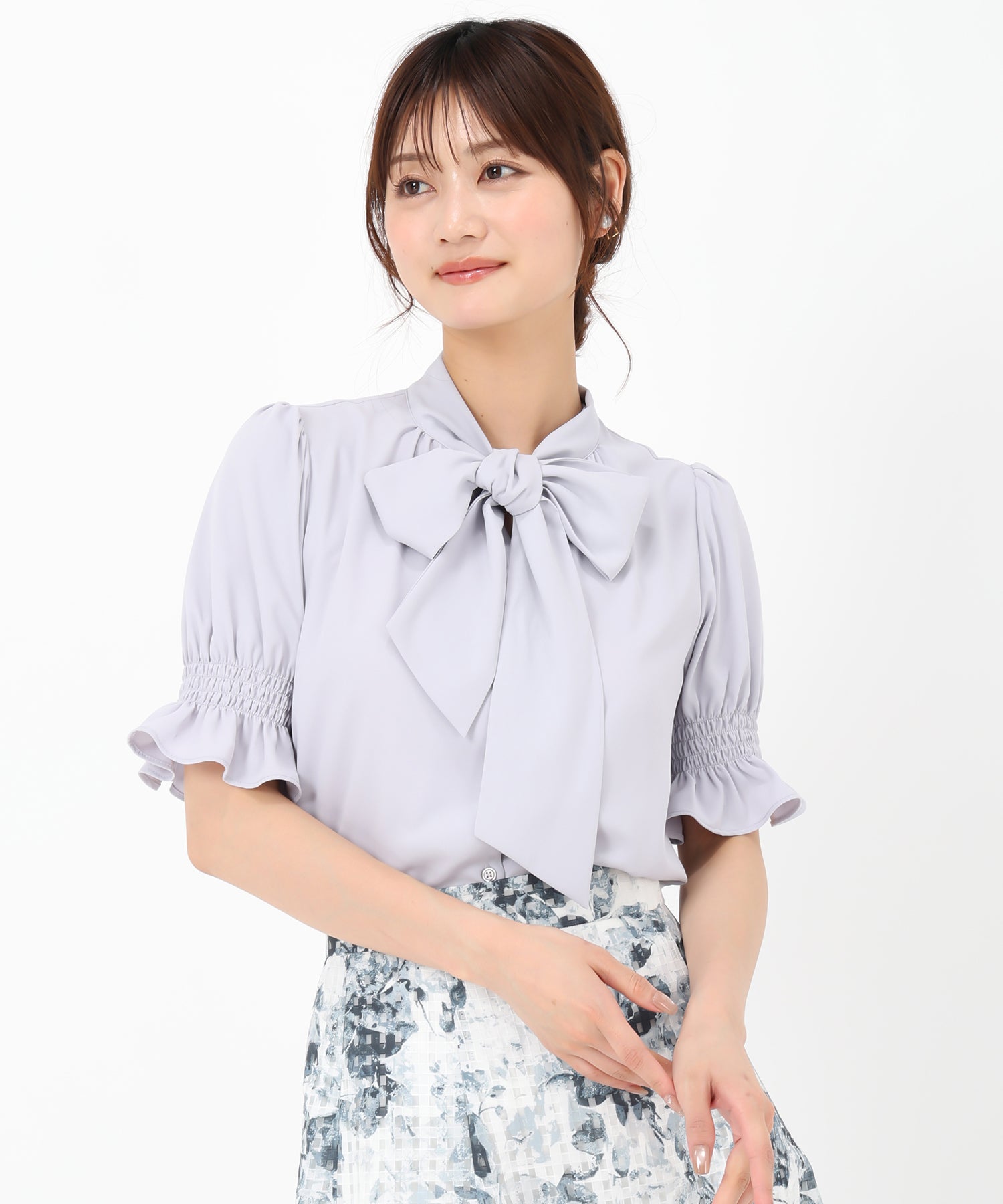 ミッシュマッシュ MISCH MASCH 2025春夏新作 半袖ボウタイシャーリングブラウス (BLUE) BLUE