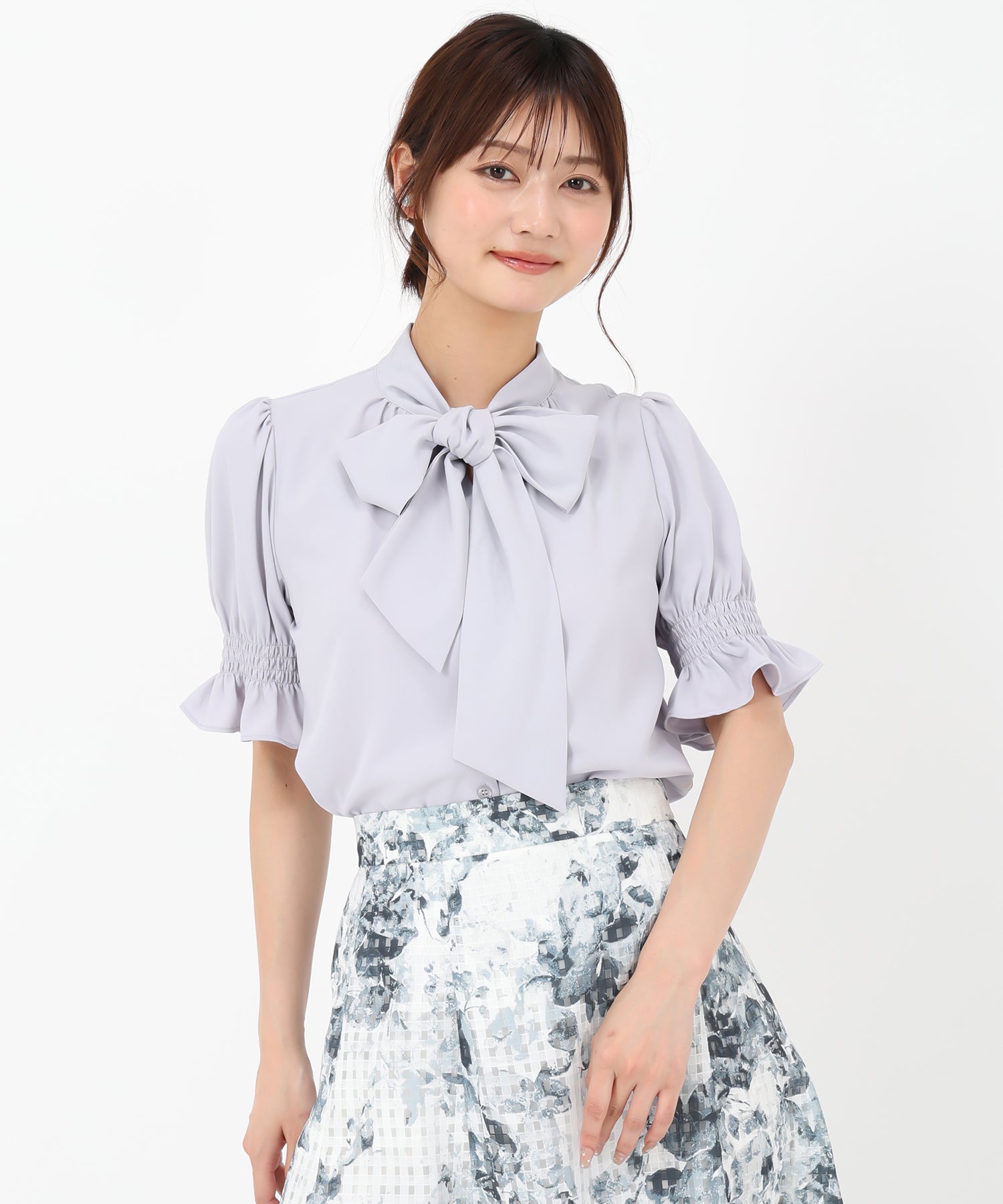ミッシュマッシュ MISCH MASCH 2025春夏新作 半袖ボウタイシャーリングブラウス (BLUE) BLUE