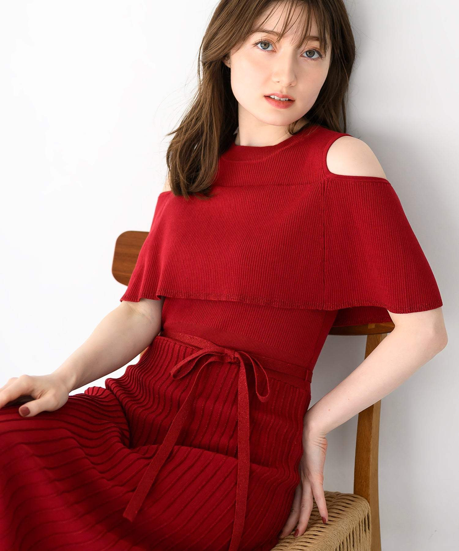 ミッシュマッシュ MISCH MASCH 2025春夏新作 オフショルラメニットワンピース (RED) RED