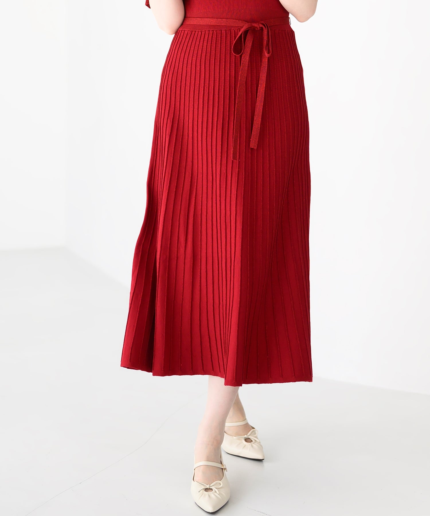 ミッシュマッシュ MISCH MASCH 2025春夏新作 オフショルラメニットワンピース (RED) RED