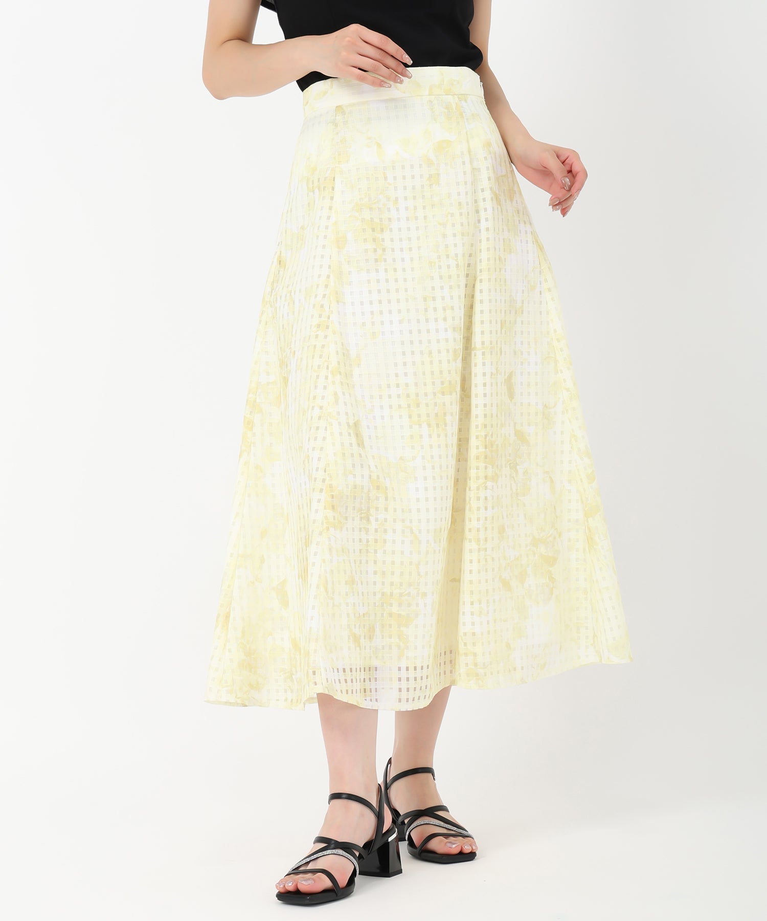 ミッシュマッシュ MISCH MASCH 2025春夏新作 スクエアレース水彩フラワースカート (YELLOW) YELLOW