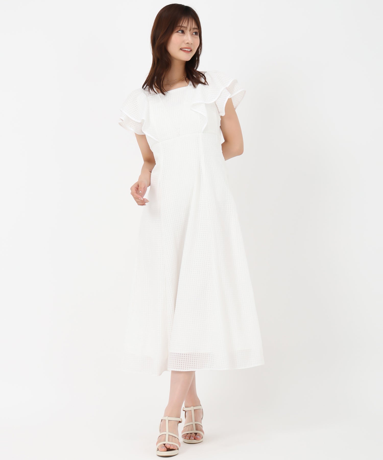 ミッシュマッシュ MISCH MASCH 2025春夏新作 フレアスリーブギンガムチェックワンピース (WHITE) WHITE