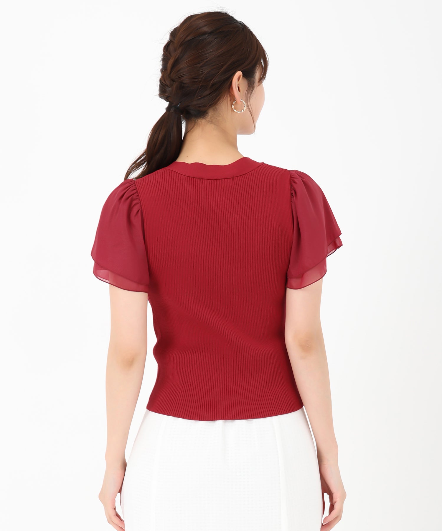 ミッシュマッシュ MISCH MASCH 2025春夏新作 ゴールド釦シアー袖ボウタイニット (RED) RED