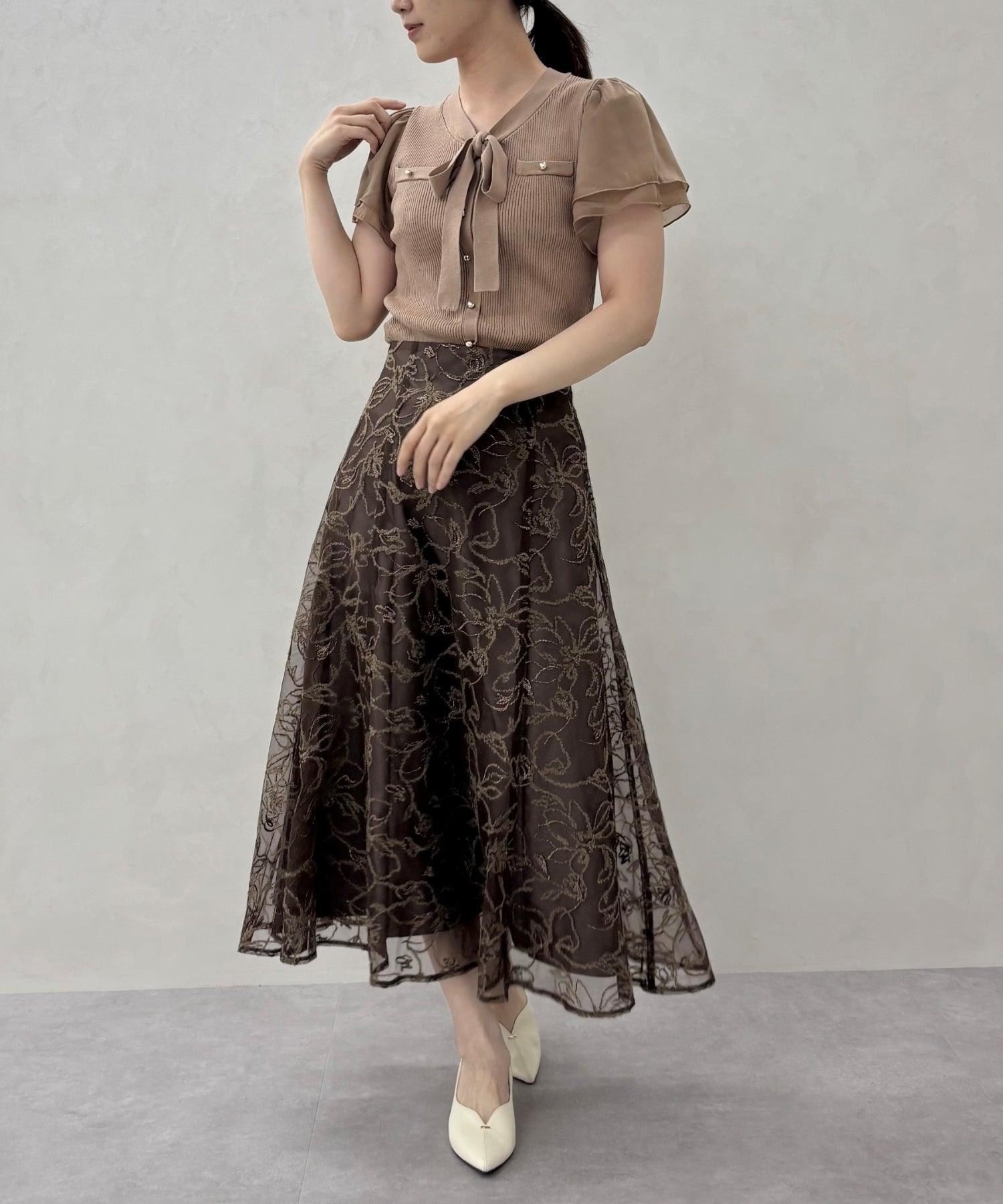 ミッシュマッシュ MISCH MASCH 2025春夏新作 ゴールド釦シアー袖ボウタイニット (RED) RED