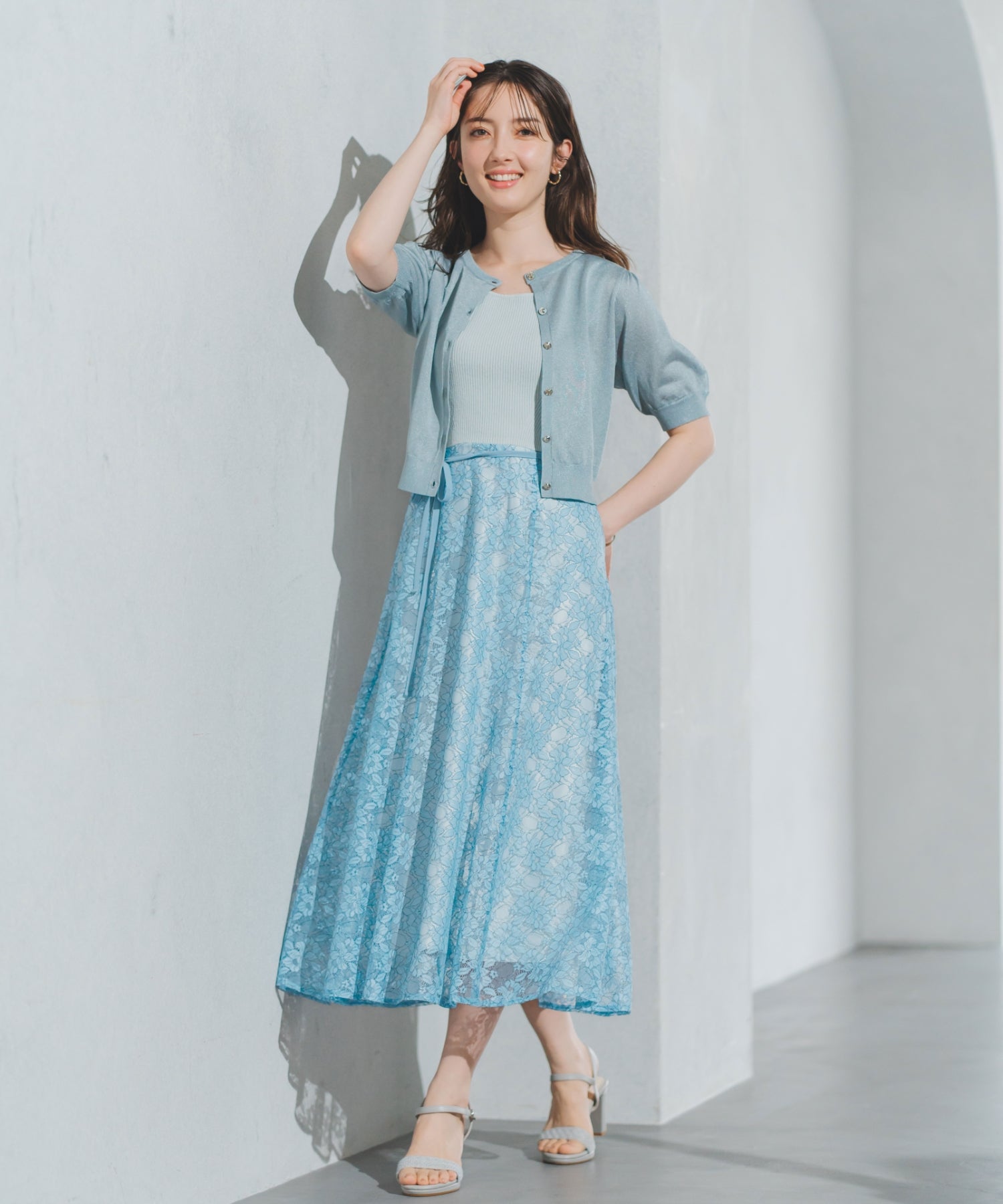 ミッシュマッシュ MISCH MASCH 2025春夏新作 ラメニット×レースワンピース (BLUE) BLUE