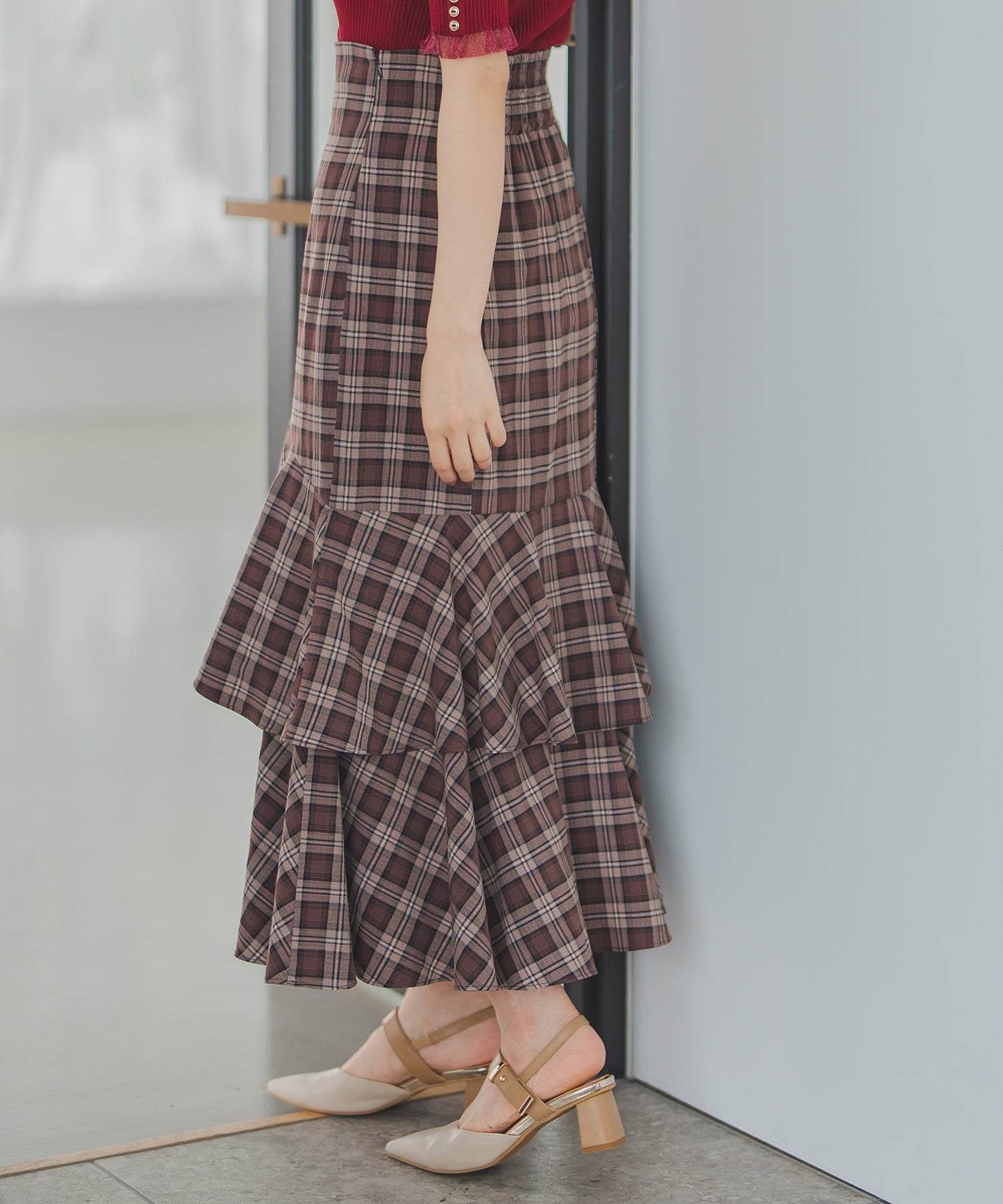 ミッシュマッシュ MISCH MASCH 2025秋冬新作 ランダムフレアチェックスカート (PINK) PINK