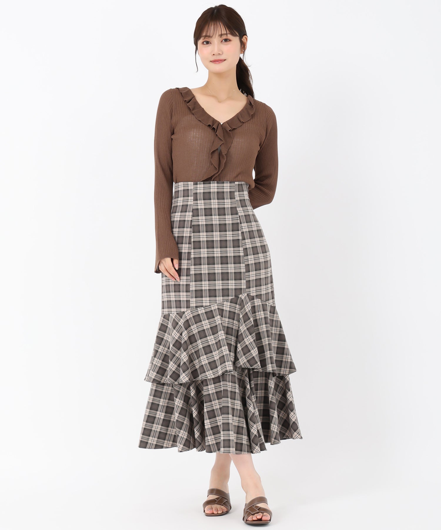 ミッシュマッシュ MISCH MASCH 2025秋冬新作 ランダムフレアチェックスカート (PINK) PINK