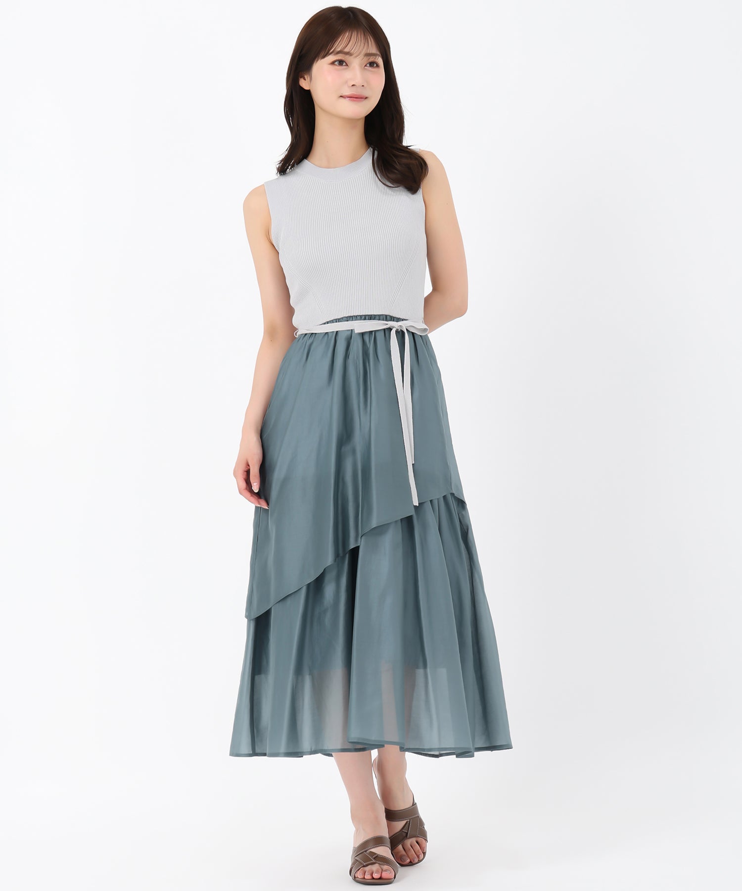 ミッシュマッシュ MISCH MASCH 2025秋冬新作 イレヘムティアードニットドッキングワンピース (GREEN) GREEN