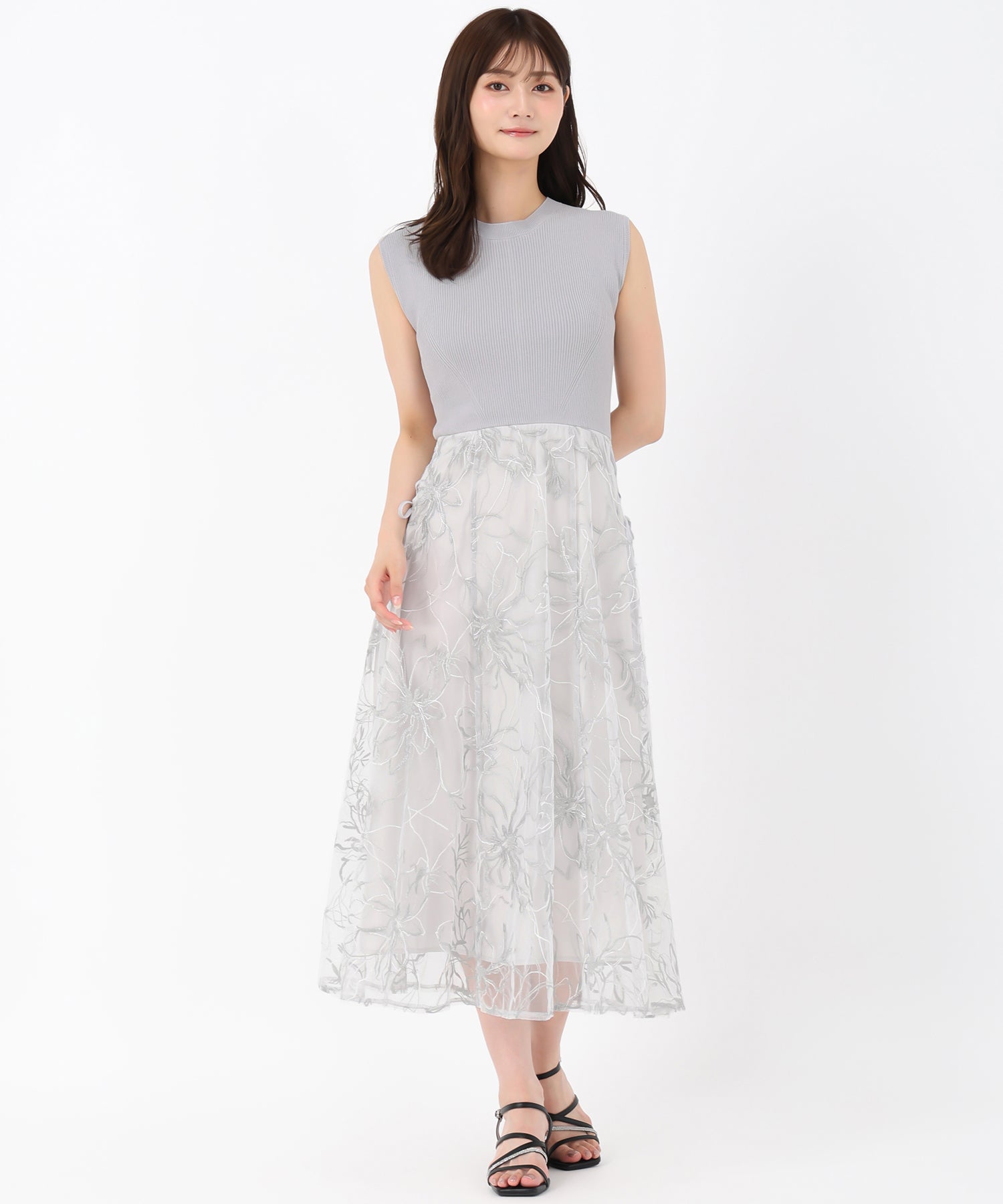 ミッシュマッシュ MISCH MASCH 2025秋冬新作 サイドレースアップニットドッキングワンピース (GREY) GREY