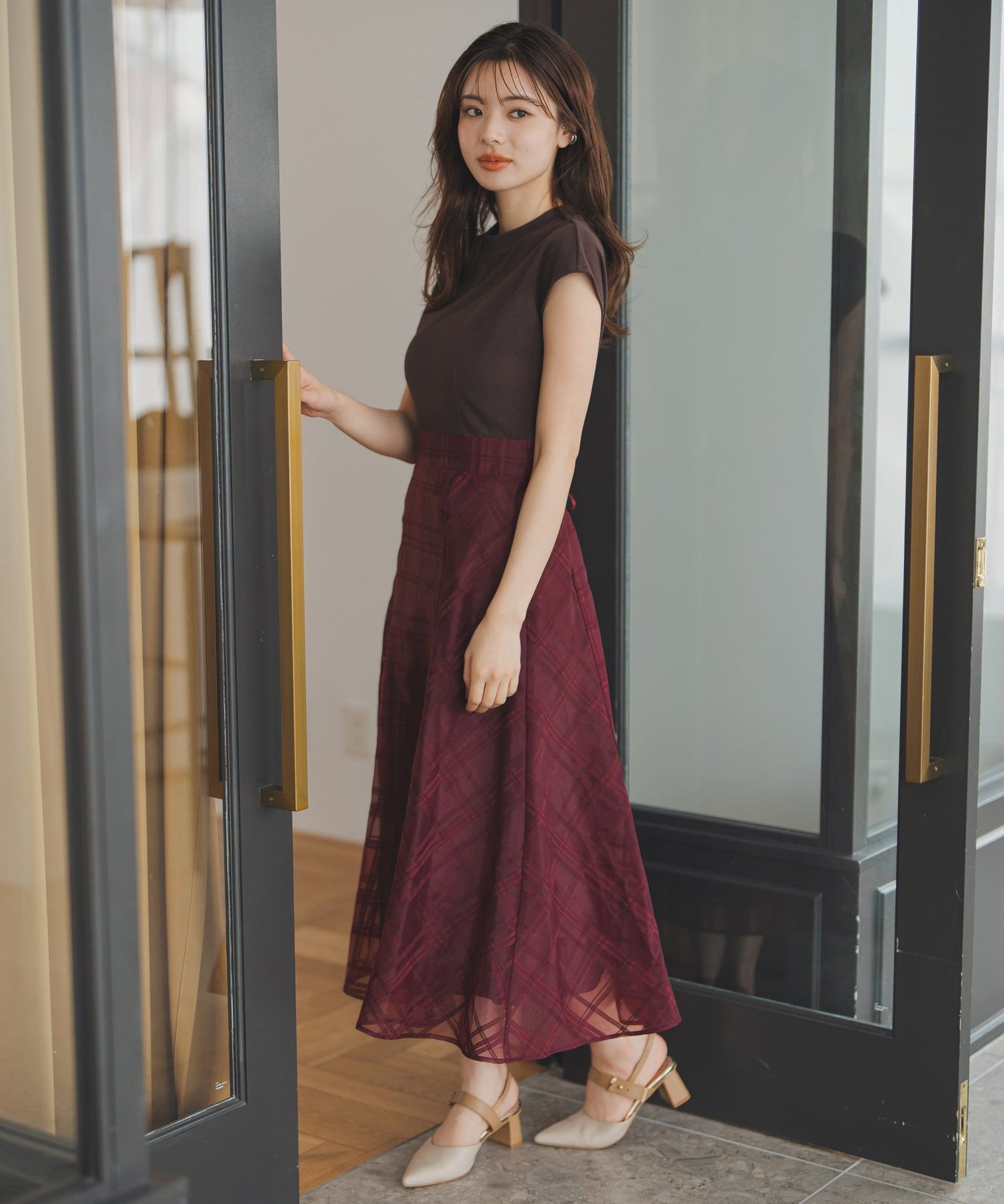 ミッシュマッシュ MISCH MASCH 2025秋冬新作 シアーチェックドッキングワンピース (RED) RED