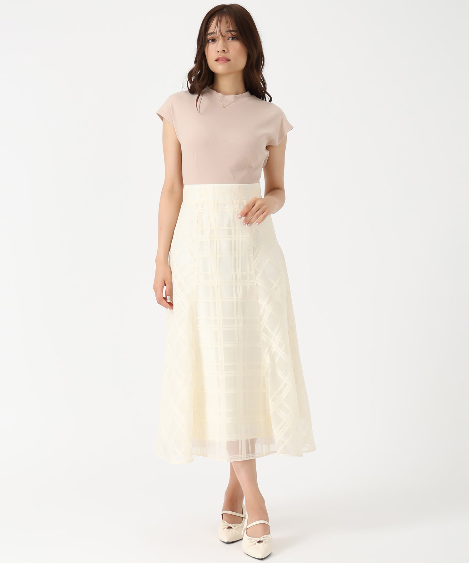 ミッシュマッシュ MISCH MASCH 2025秋冬新作 シアーチェックドッキングワンピース (IVORY) IVORY