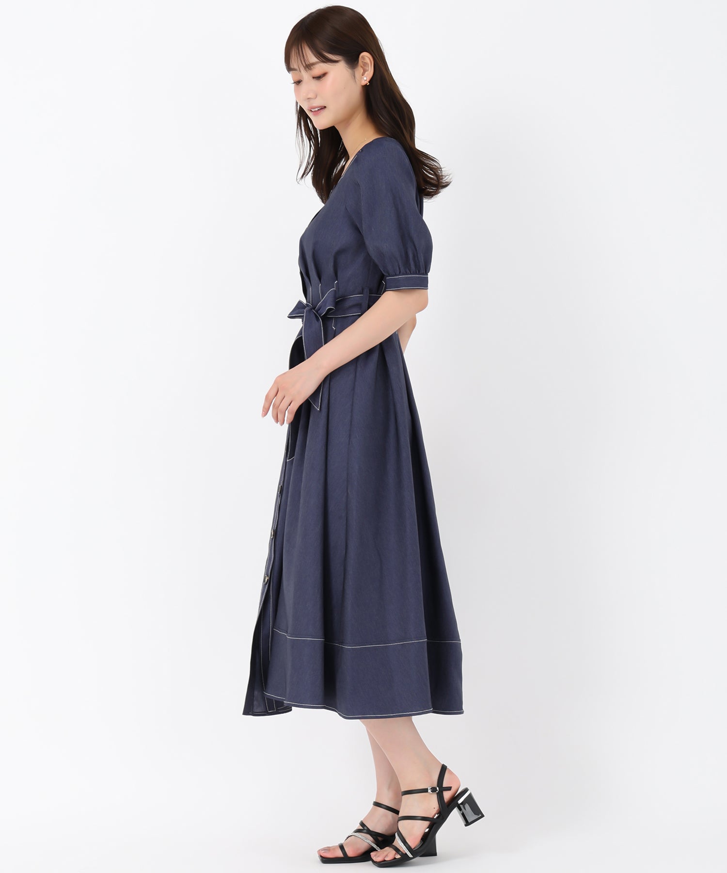 ミッシュマッシュ MISCH MASCH 2025秋冬新作 ポリデニムスクエアネックワンピース (NAVY) NAVY