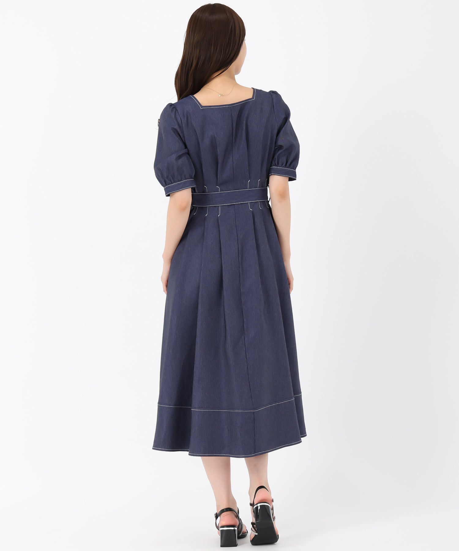 ミッシュマッシュ MISCH MASCH 2025秋冬新作 ポリデニムスクエアネックワンピース (NAVY) NAVY