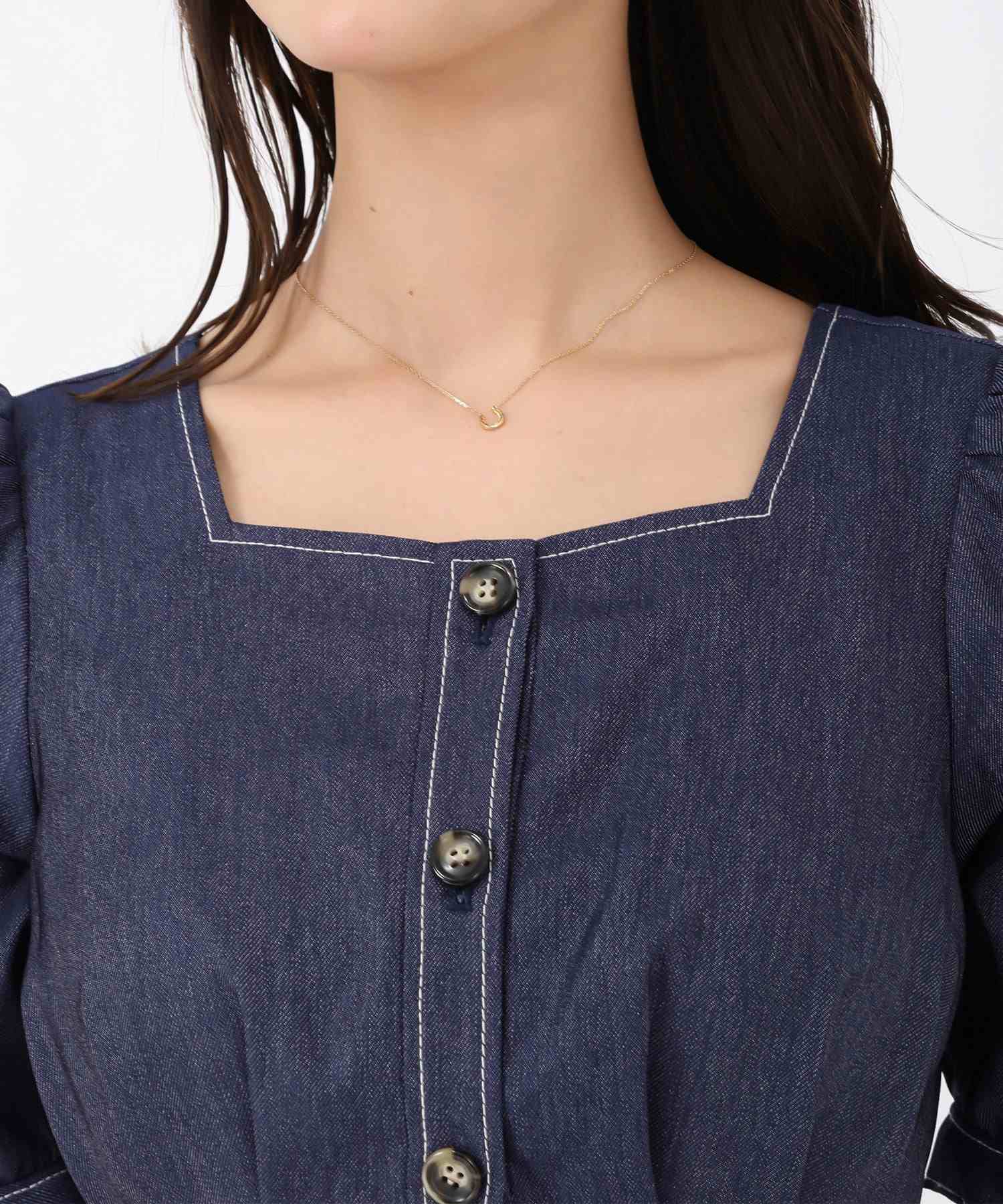 ミッシュマッシュ MISCH MASCH 2025秋冬新作 ポリデニムスクエアネックワンピース (NAVY) NAVY