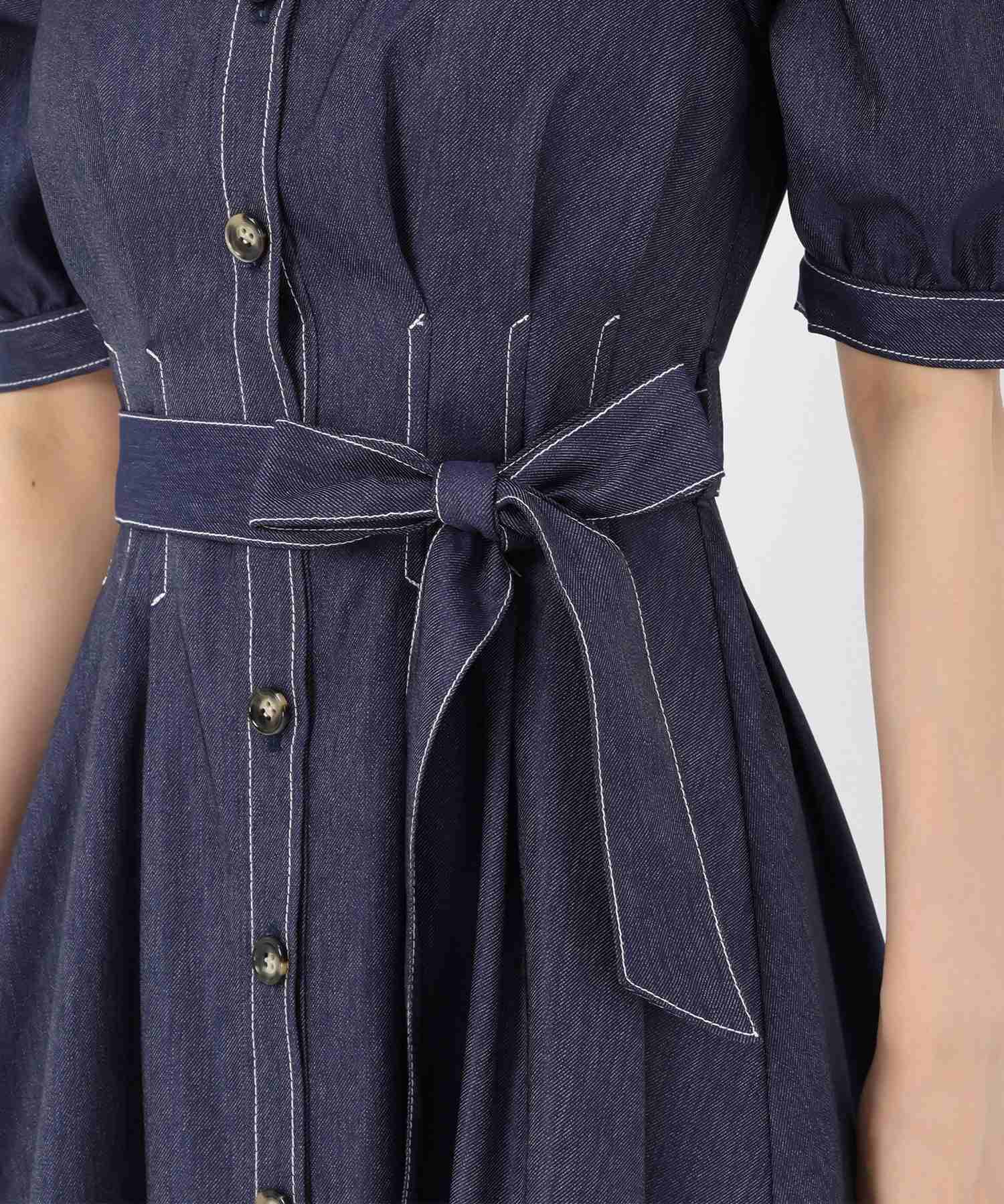 ミッシュマッシュ MISCH MASCH 2025秋冬新作 ポリデニムスクエアネックワンピース (NAVY) NAVY