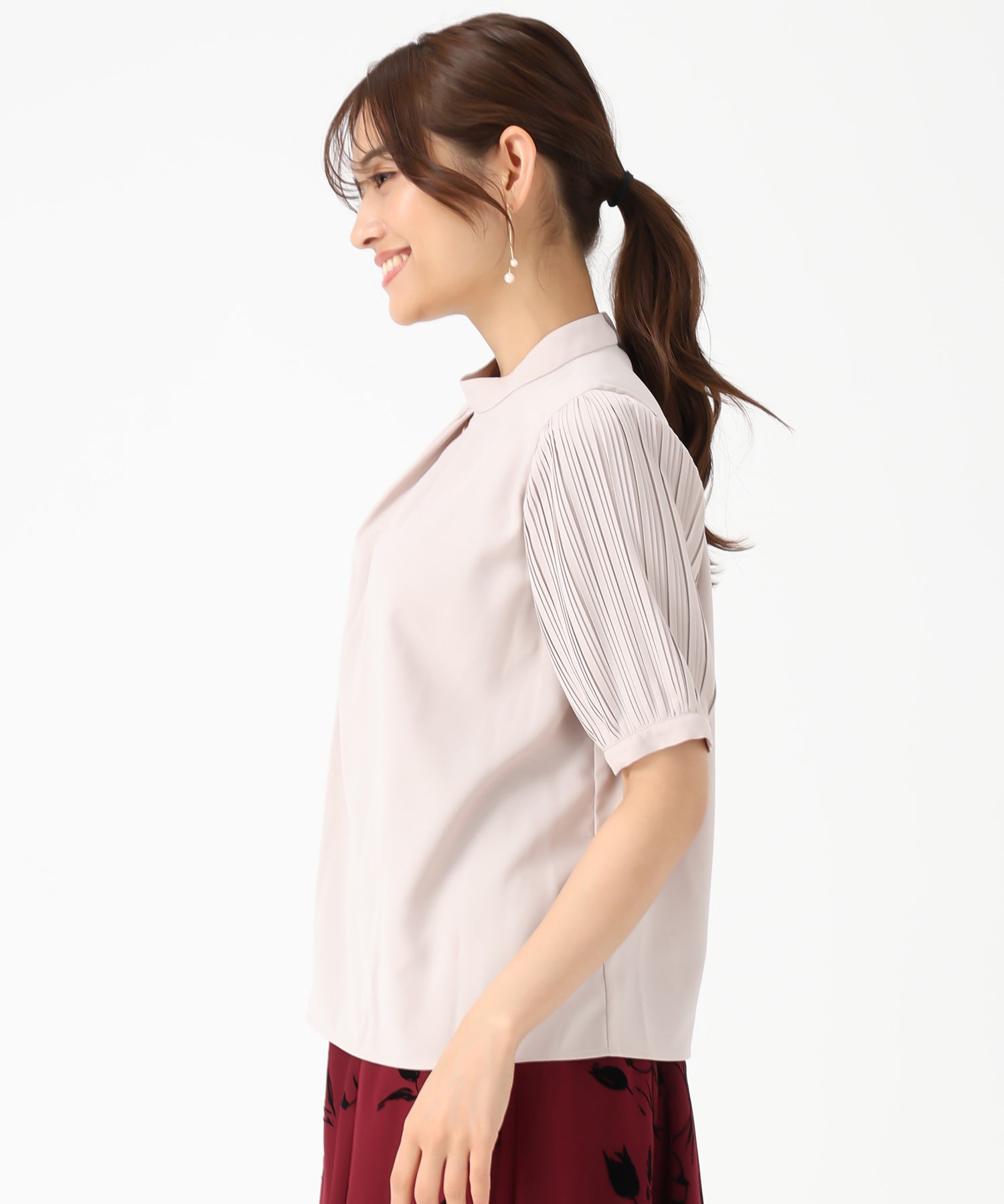 ミッシュマッシュ MISCH MASCH 2025秋冬新作 袖プリーツバー付き5分袖ブラウス (BLACK) BLACK