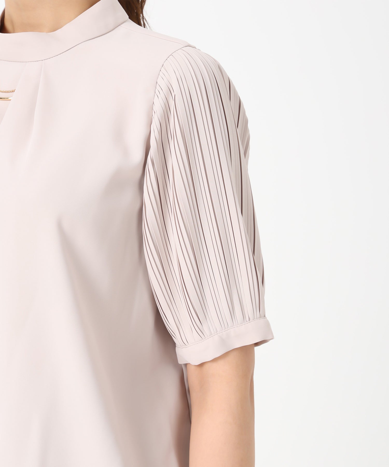 ミッシュマッシュ MISCH MASCH 2025秋冬新作 袖プリーツバー付き5分袖ブラウス (BLACK) BLACK