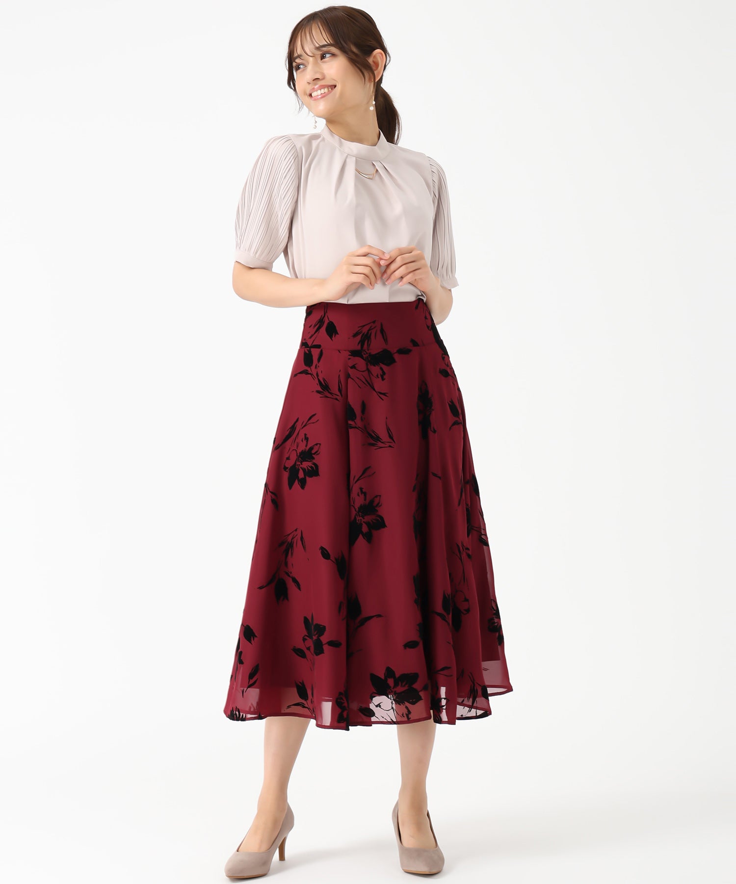 ミッシュマッシュ MISCH MASCH 2025秋冬新作 袖プリーツバー付き5分袖ブラウス (BLACK) BLACK