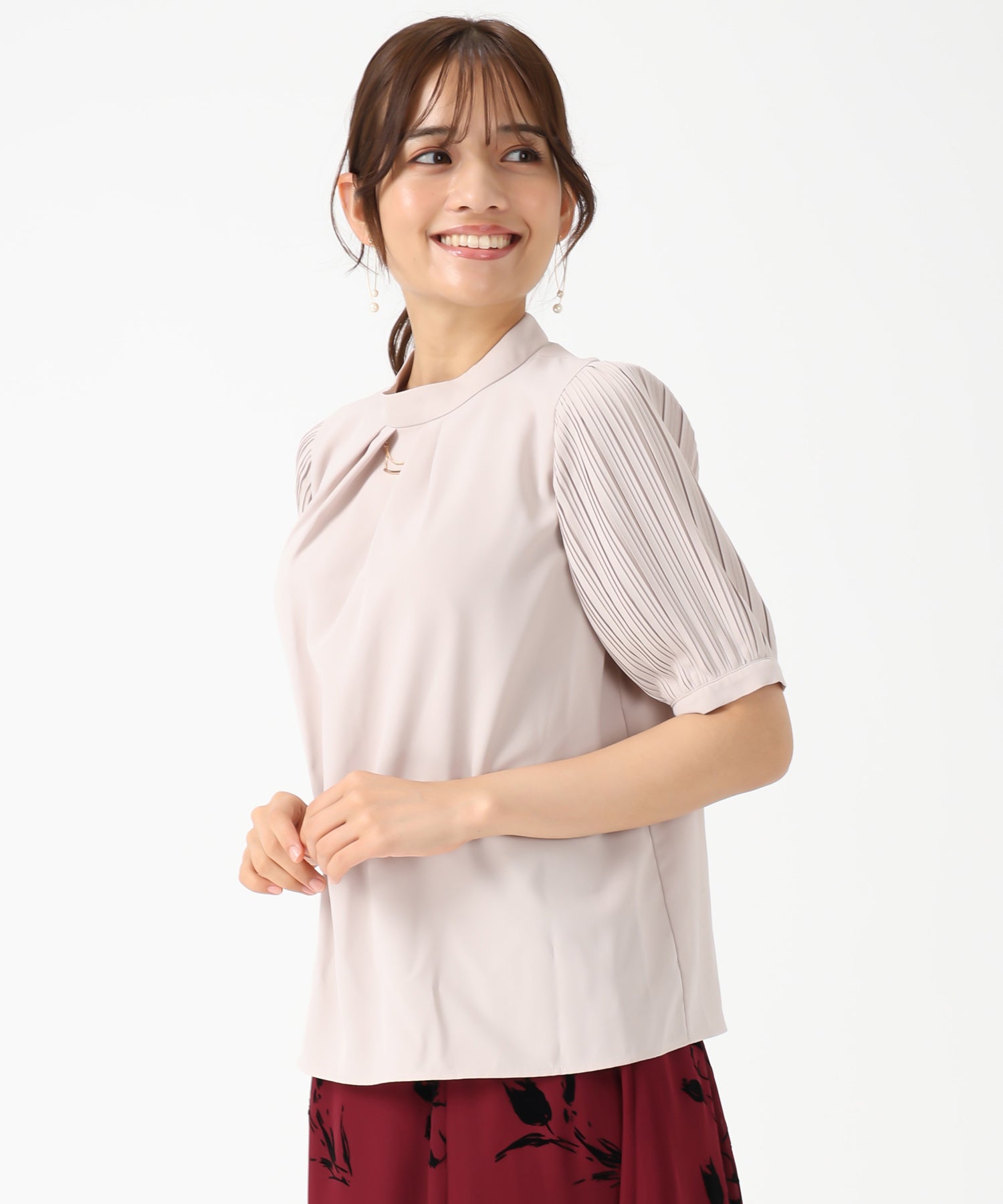 ミッシュマッシュ MISCH MASCH 2025秋冬新作 袖プリーツバー付き5分袖ブラウス (BLACK) BLACK