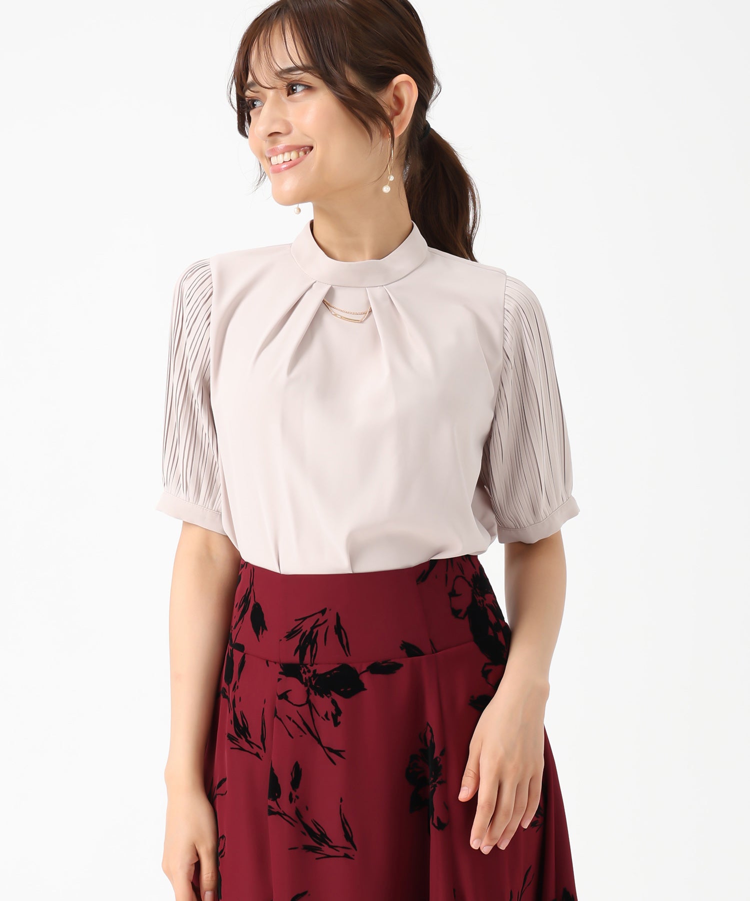 ミッシュマッシュ MISCH MASCH 2025秋冬新作 袖プリーツバー付き5分袖ブラウス (BEIGE) BEIGE