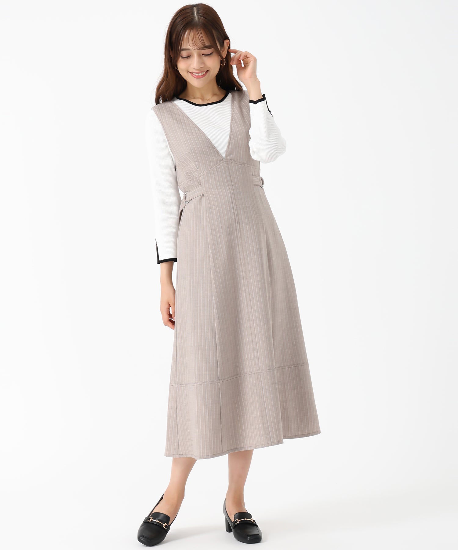 ミッシュマッシュ MISCH MASCH 2025秋冬新作 バッククロスストライプジャンスカ (BROWN) BROWN