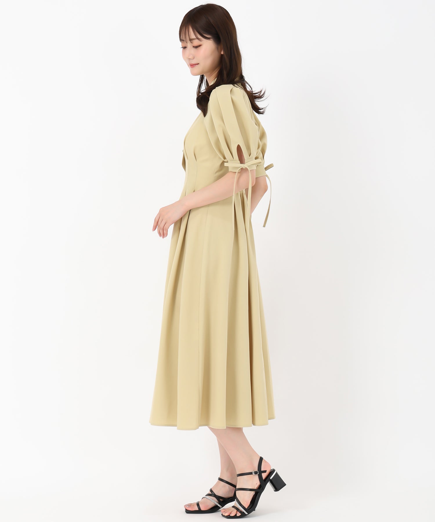 ミッシュマッシュ MISCH MASCH 2025秋冬新作 袖リボンパフスリーブシャツワンピース (YELLOW) YELLOW