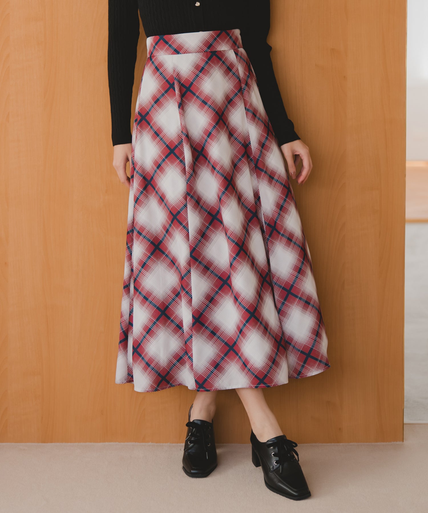 ミッシュマッシュ MISCH MASCH 2025秋冬新作 バイアスチェックプリントスカート MM537213 (RED) RED