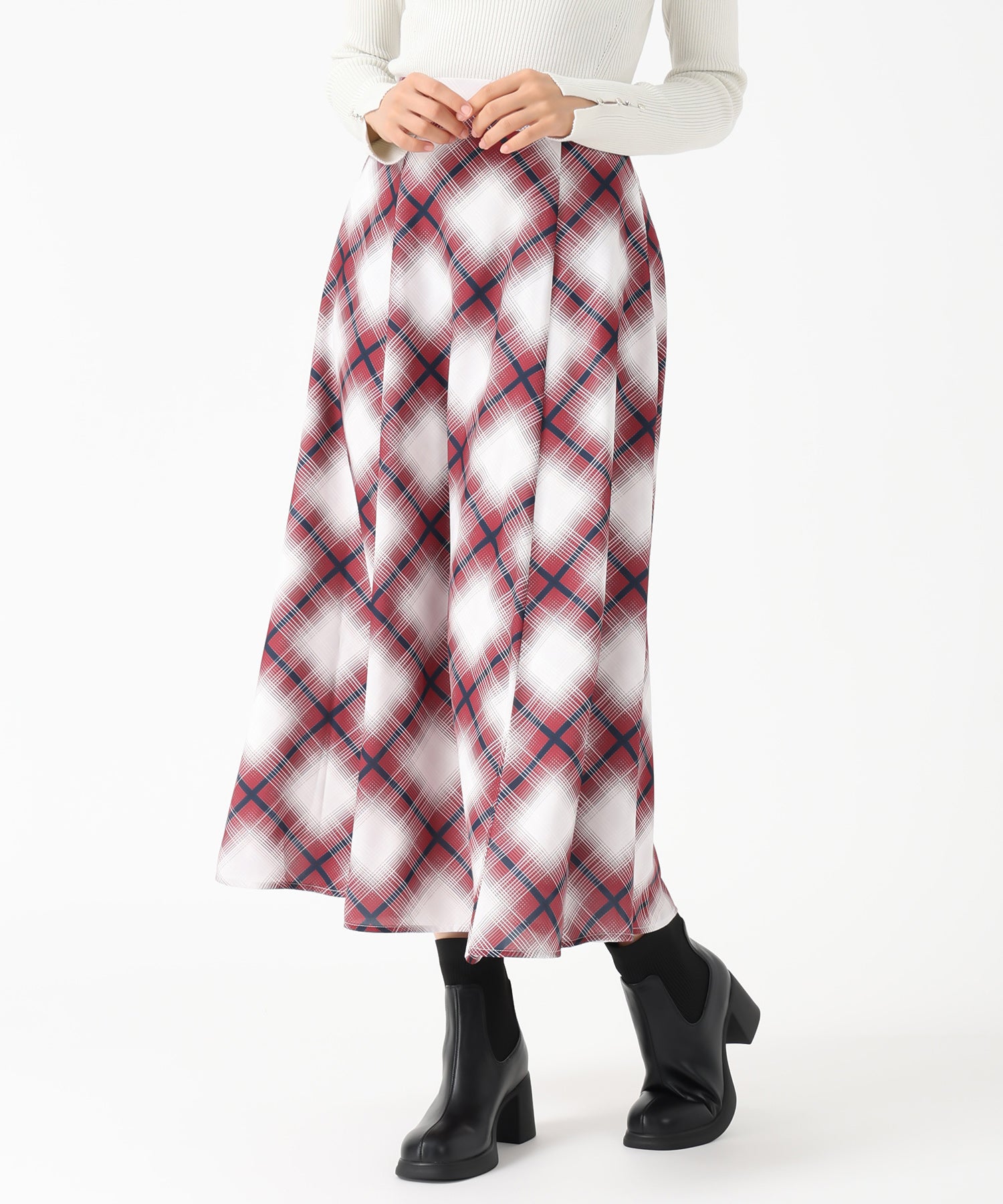 ミッシュマッシュ MISCH MASCH 2025秋冬新作 バイアスチェックプリントスカート MM537213 (RED) RED