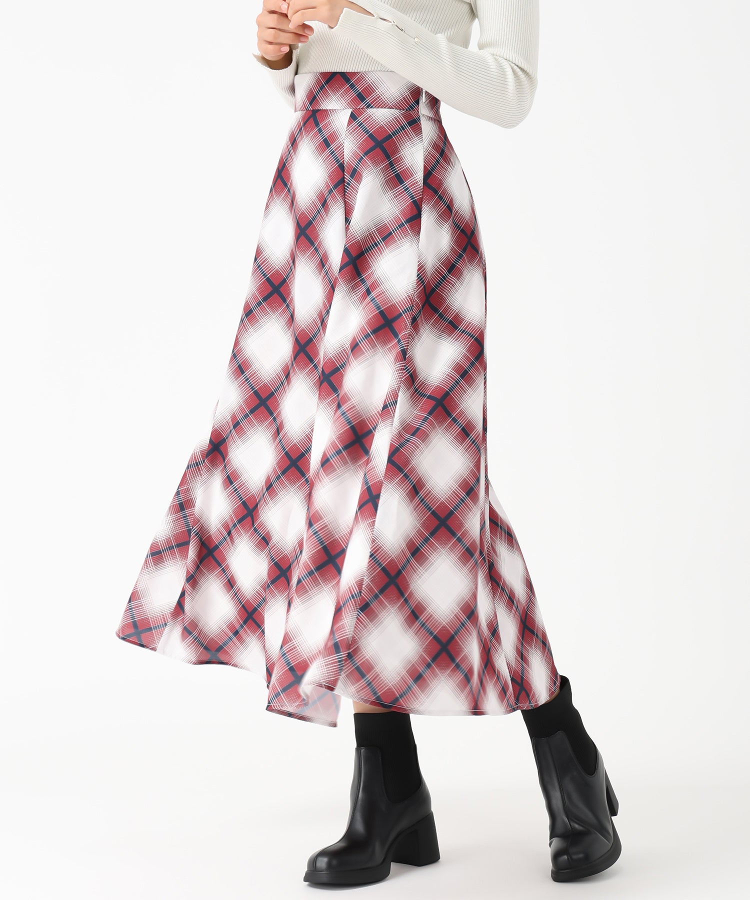 ミッシュマッシュ MISCH MASCH 2025秋冬新作 バイアスチェックプリントスカート MM537213 (RED) RED