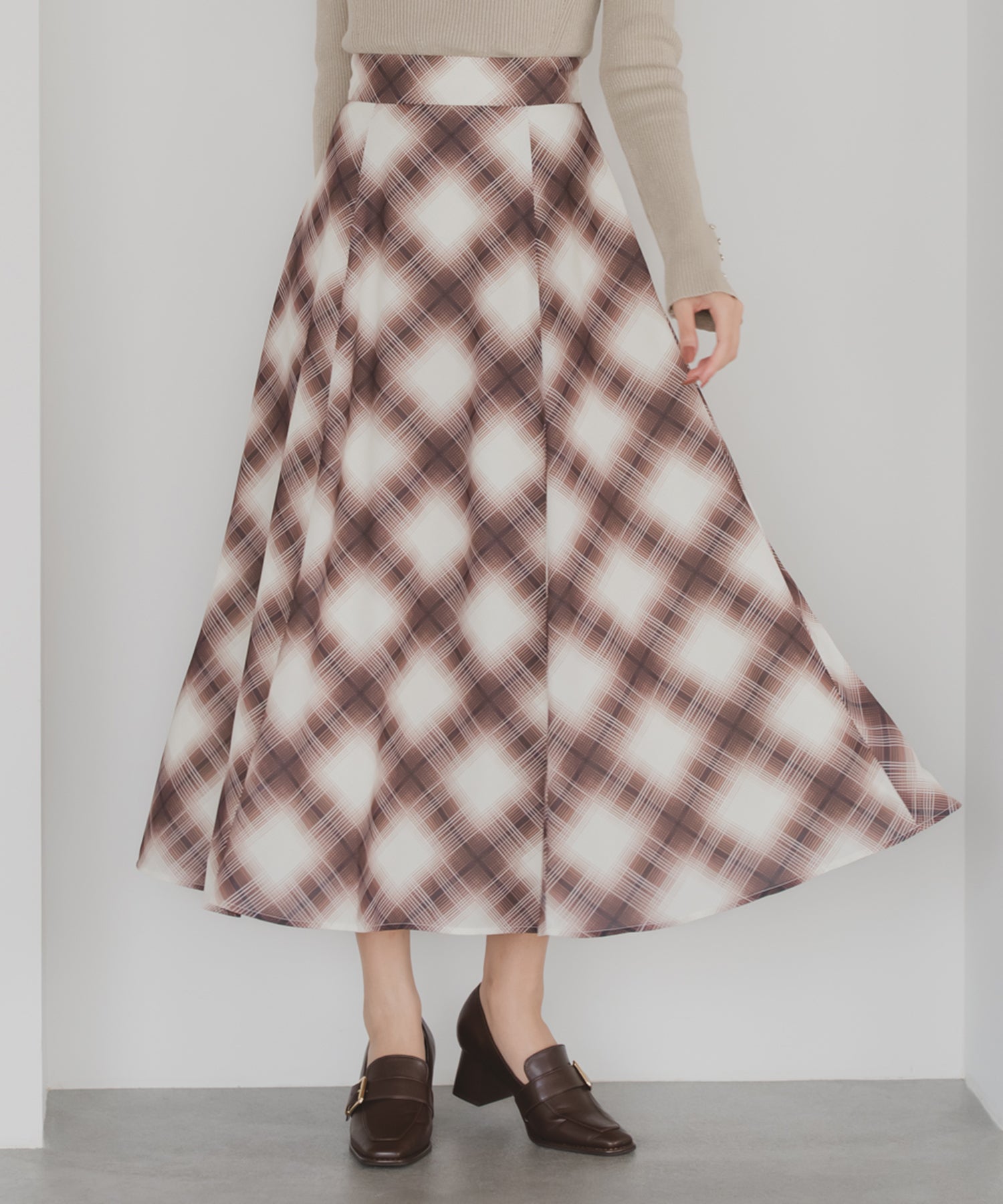 ミッシュマッシュ MISCH MASCH 2025秋冬新作 バイアスチェックプリントスカート MM537213 (BROWN) BROWN