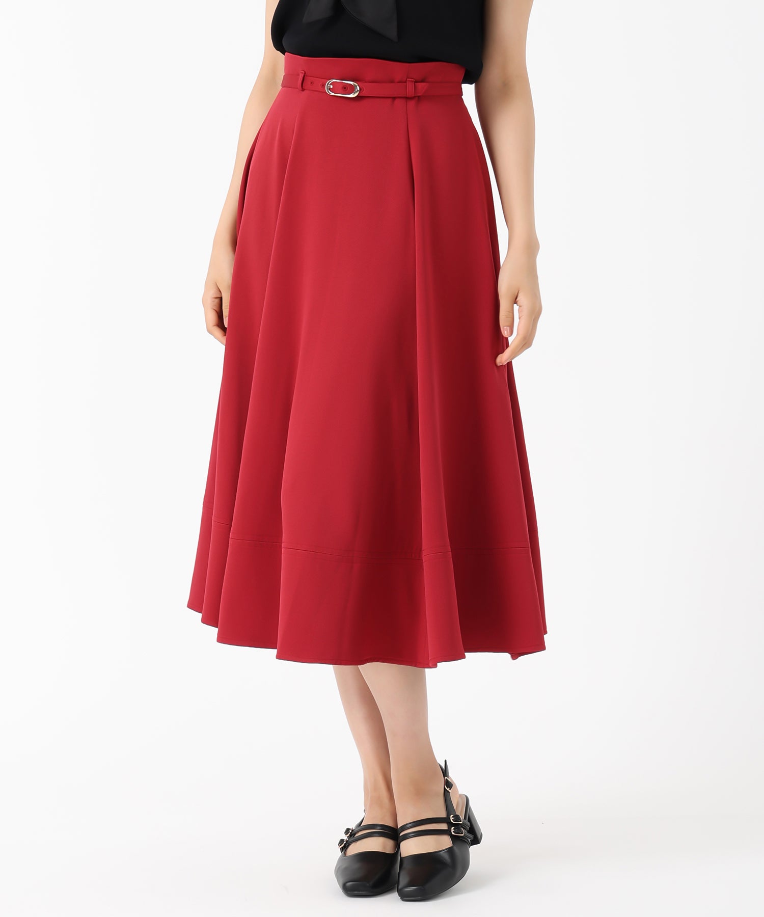 ミッシュマッシュ MISCH MASCH 2025秋冬新作 ベルト付きフレアスカート MM537210 (RED) RED