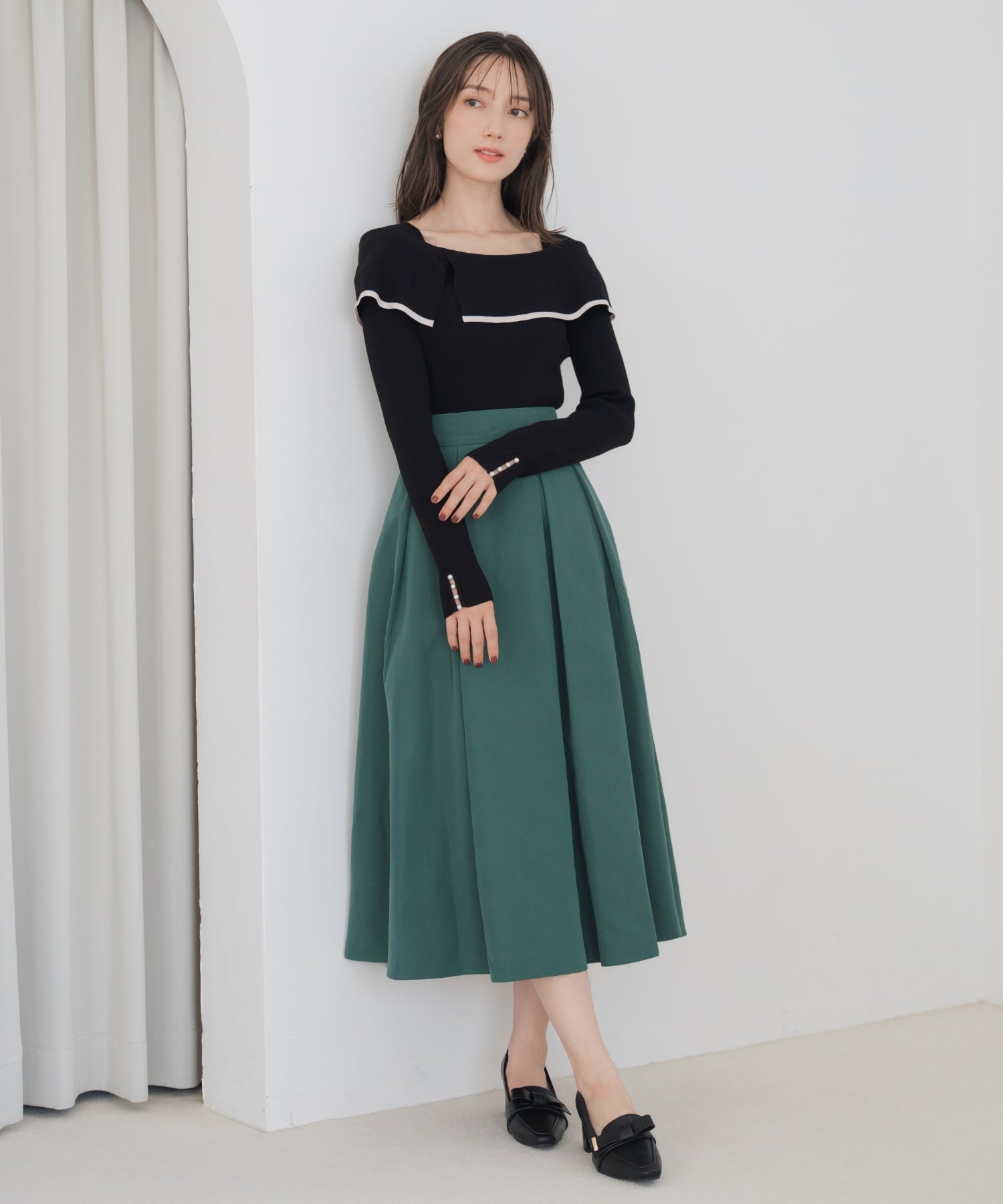 ミッシュマッシュ MISCH MASCH 2025秋冬新作 2way配色アシメケープニット MM548303 (BLACK) BLACK