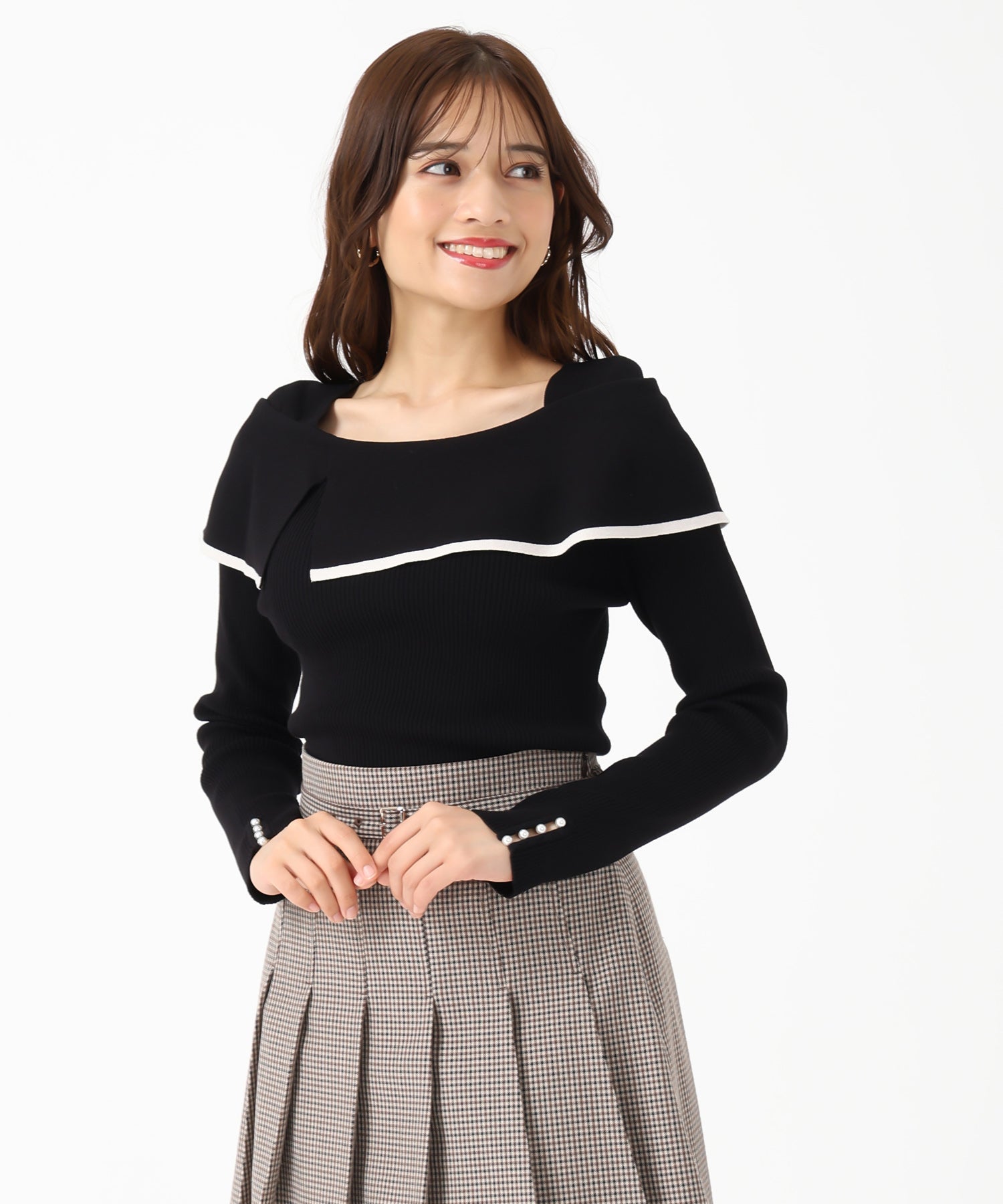 ミッシュマッシュ MISCH MASCH 2025秋冬新作 2way配色アシメケープニット MM548303 (BLACK) BLACK