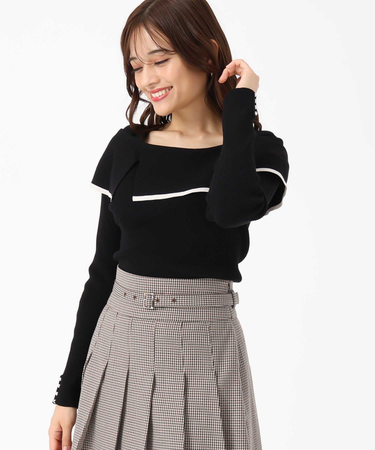 ミッシュマッシュ MISCH MASCH 2025秋冬新作 2way配色アシメケープニット MM548303 (BLACK) BLACK