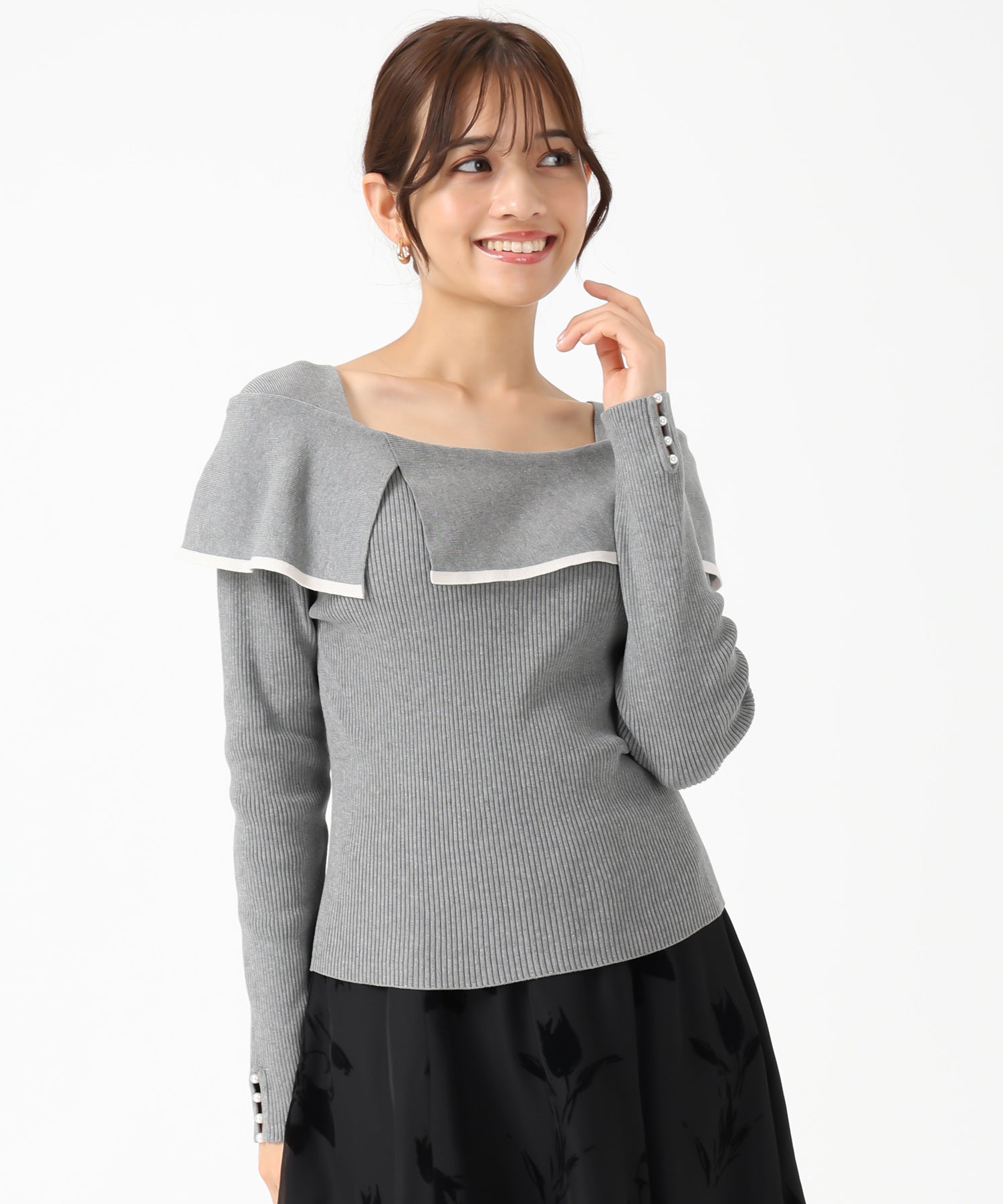 ミッシュマッシュ MISCH MASCH 2025秋冬新作 2way配色アシメケープニット MM548303 (BLACK) BLACK