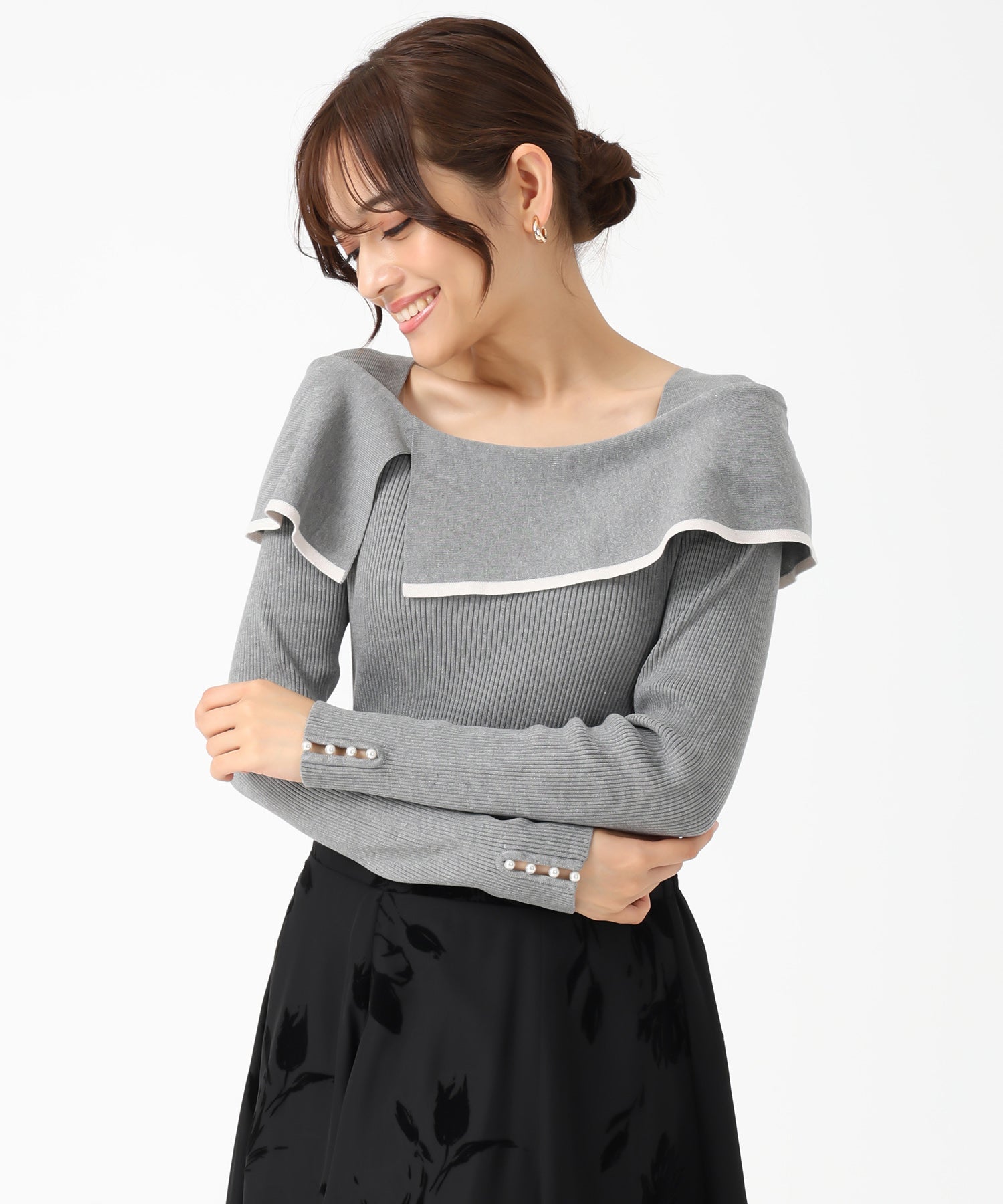 ミッシュマッシュ MISCH MASCH 2025秋冬新作 2way配色アシメケープニット MM548303 (BLACK) BLACK