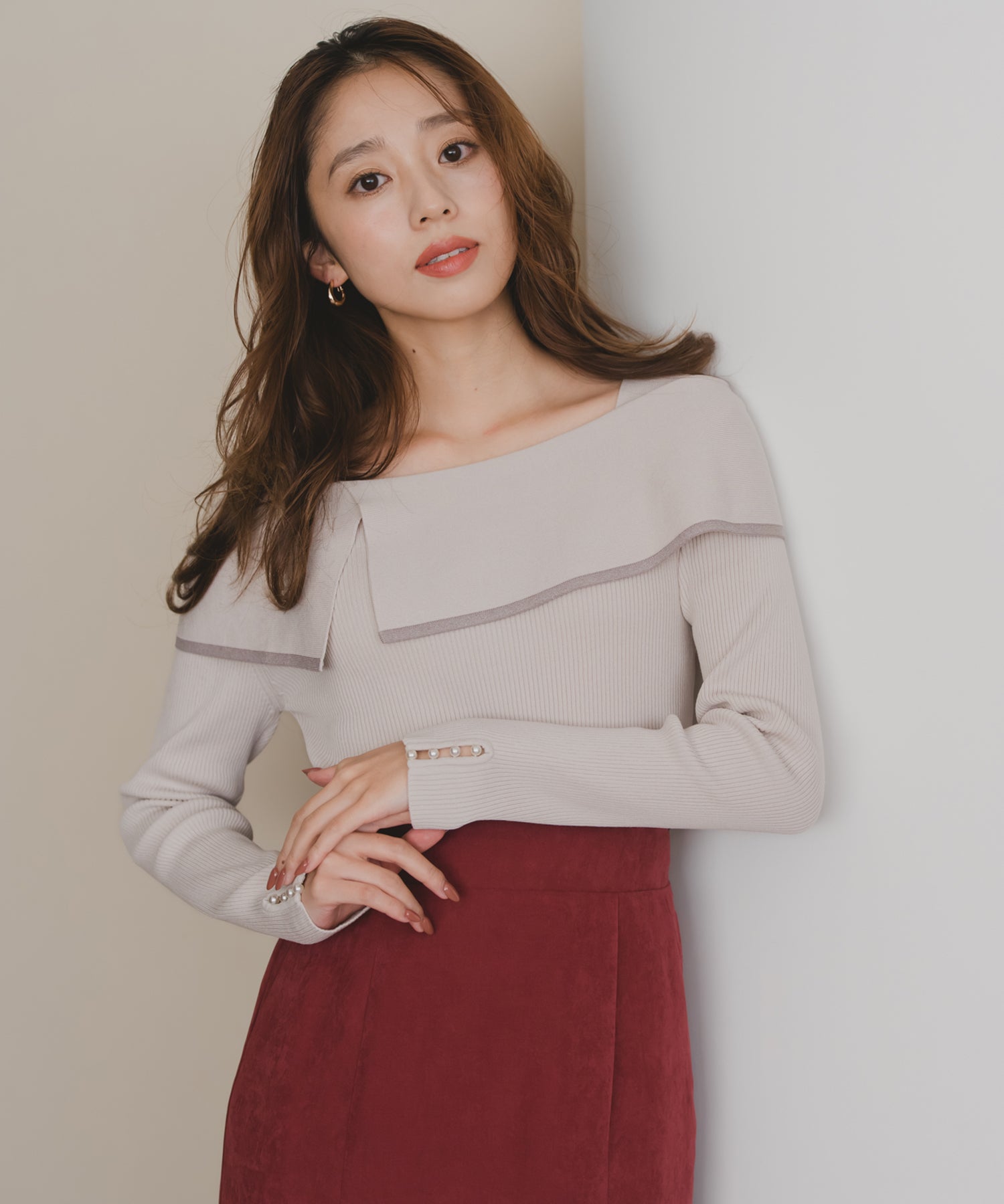 ミッシュマッシュ MISCH MASCH 2025秋冬新作 2way配色アシメケープニット MM548303 (BEIGE) BEIGE