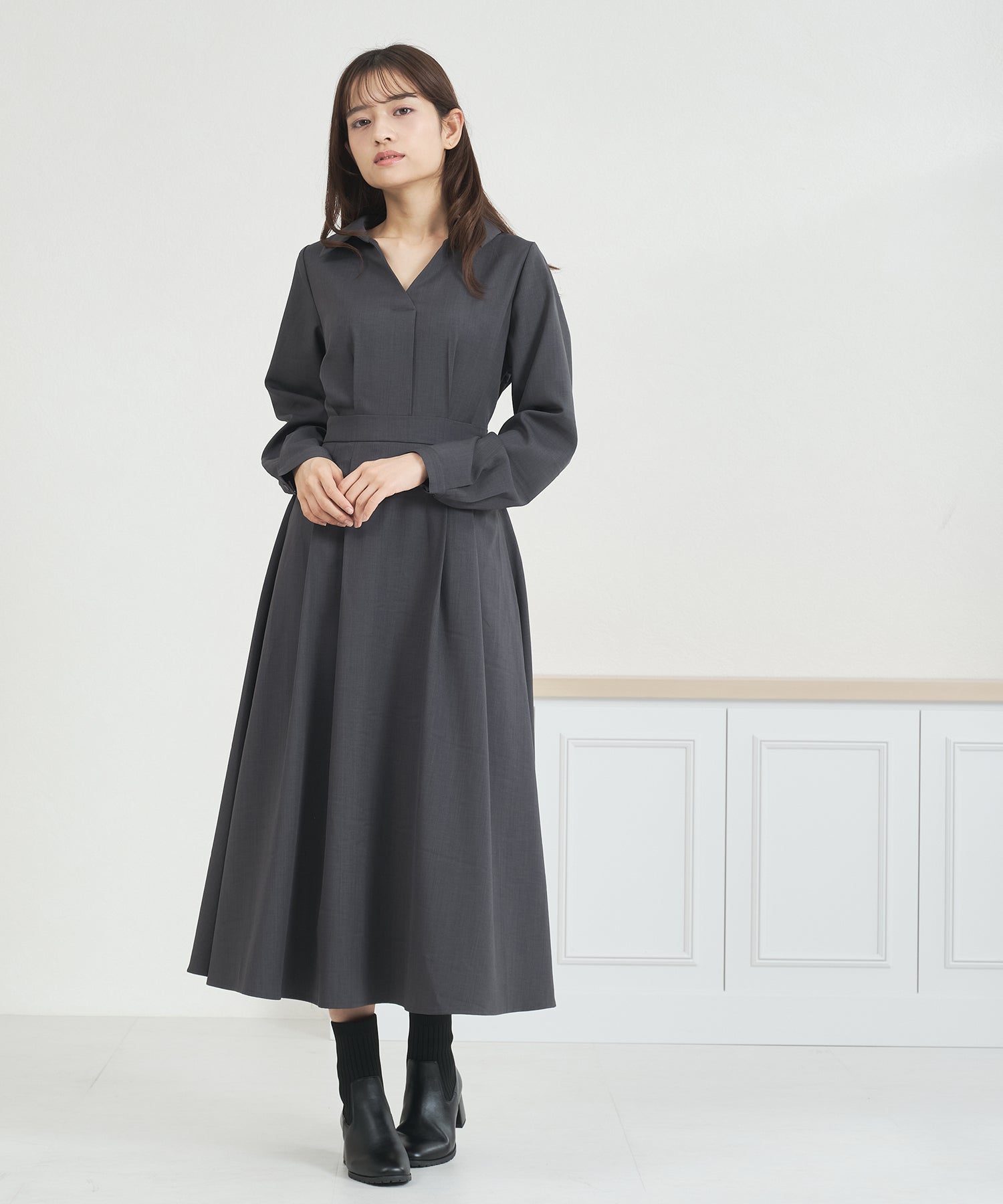 ミッシュマッシュ MISCH MASCH 2025秋冬新作 スキッパータックワンピース MM557411 (CH.GREY) CH.GREY