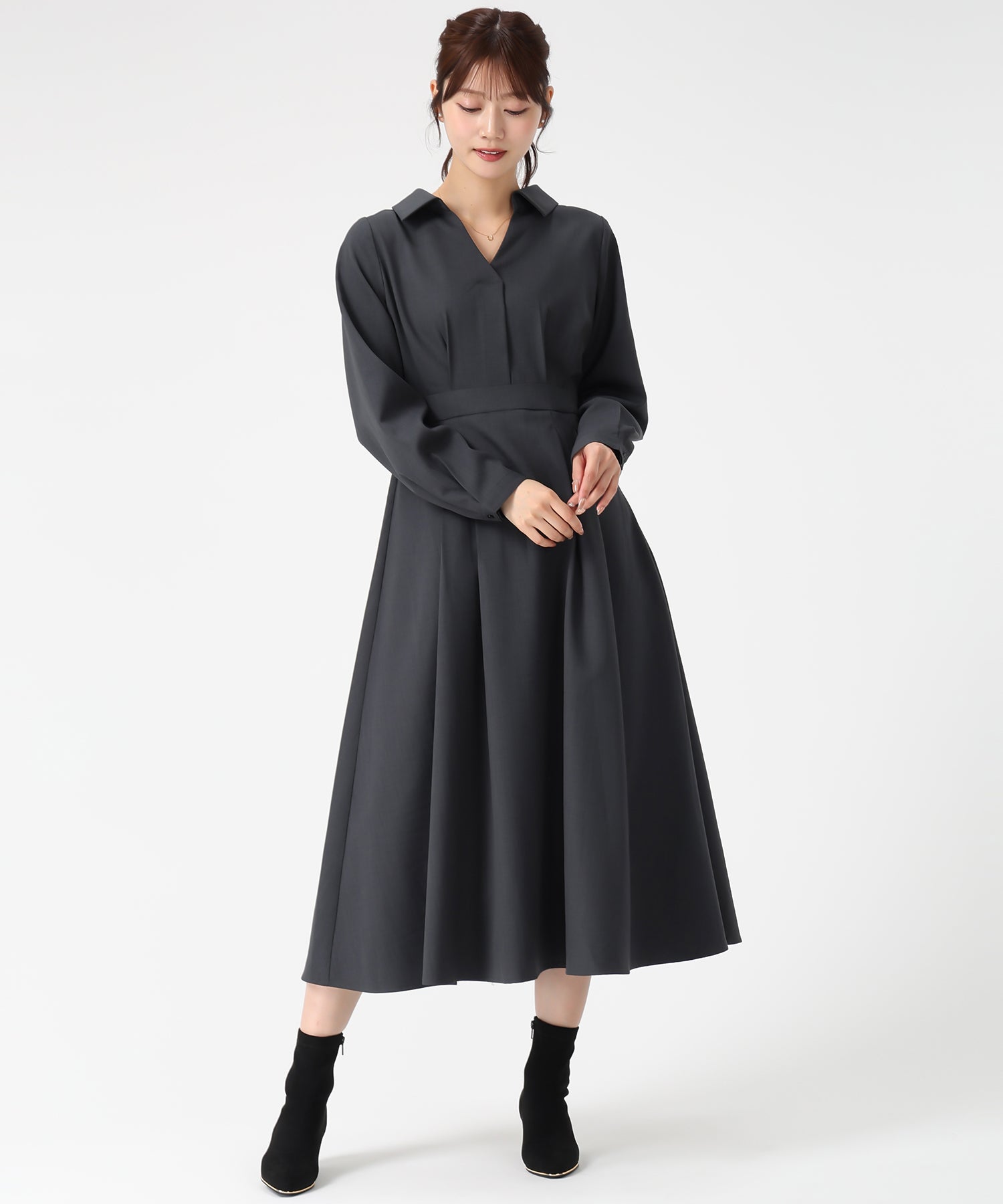 ミッシュマッシュ MISCH MASCH 2025秋冬新作 スキッパータックワンピース MM557411 (CH.GREY) CH.GREY