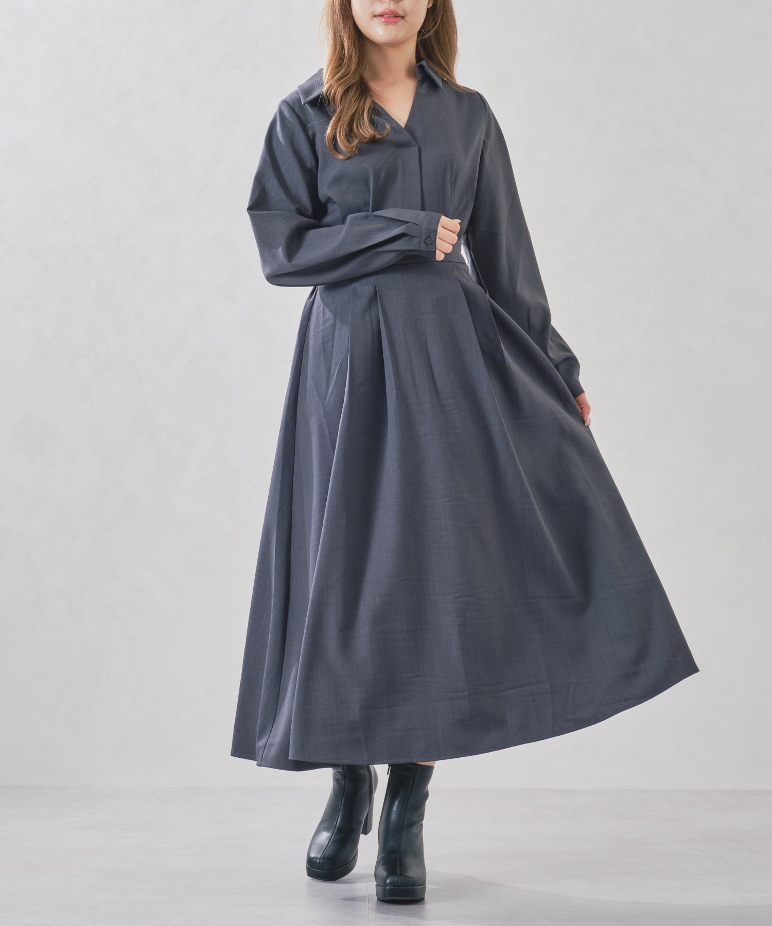 ミッシュマッシュ MISCH MASCH 2025秋冬新作 スキッパータックワンピース MM557411 (CH.GREY) CH.GREY