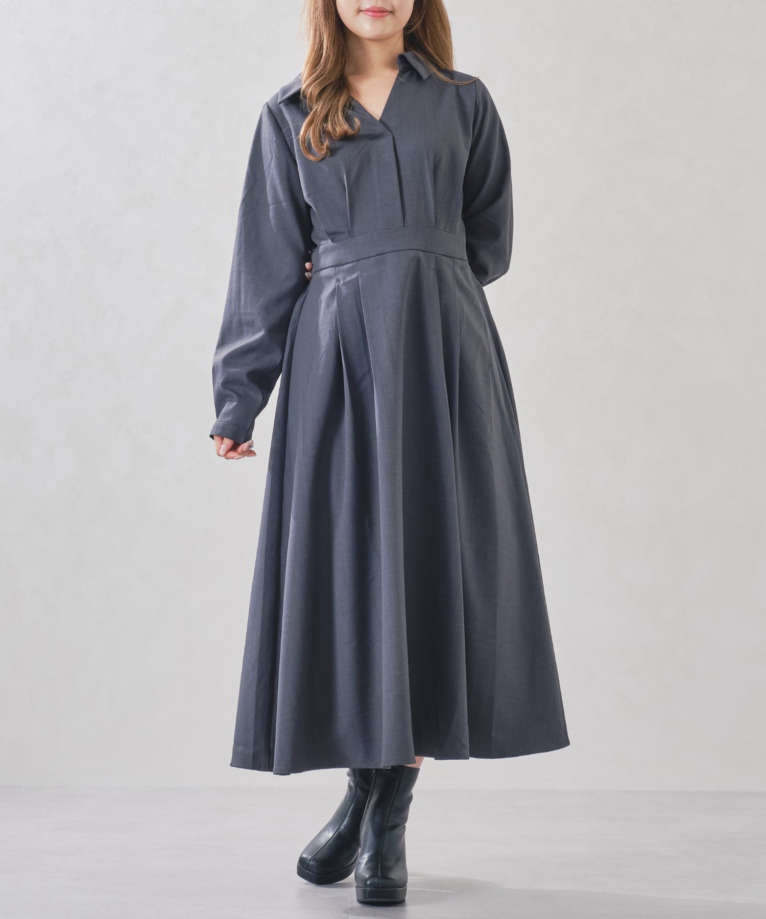 ミッシュマッシュ MISCH MASCH 2025秋冬新作 スキッパータックワンピース MM557411 (CH.GREY) CH.GREY