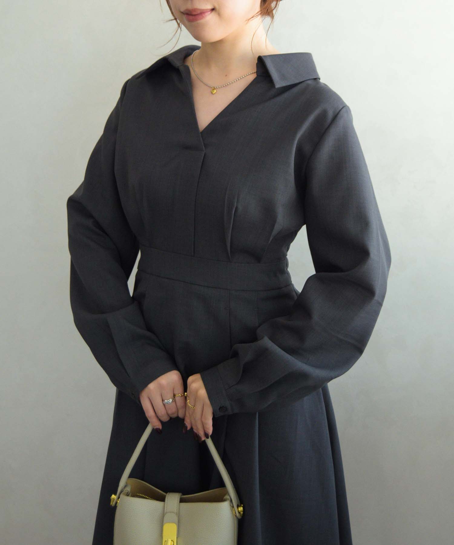 ミッシュマッシュ MISCH MASCH 2025秋冬新作 スキッパータックワンピース MM557411 (CH.GREY) CH.GREY