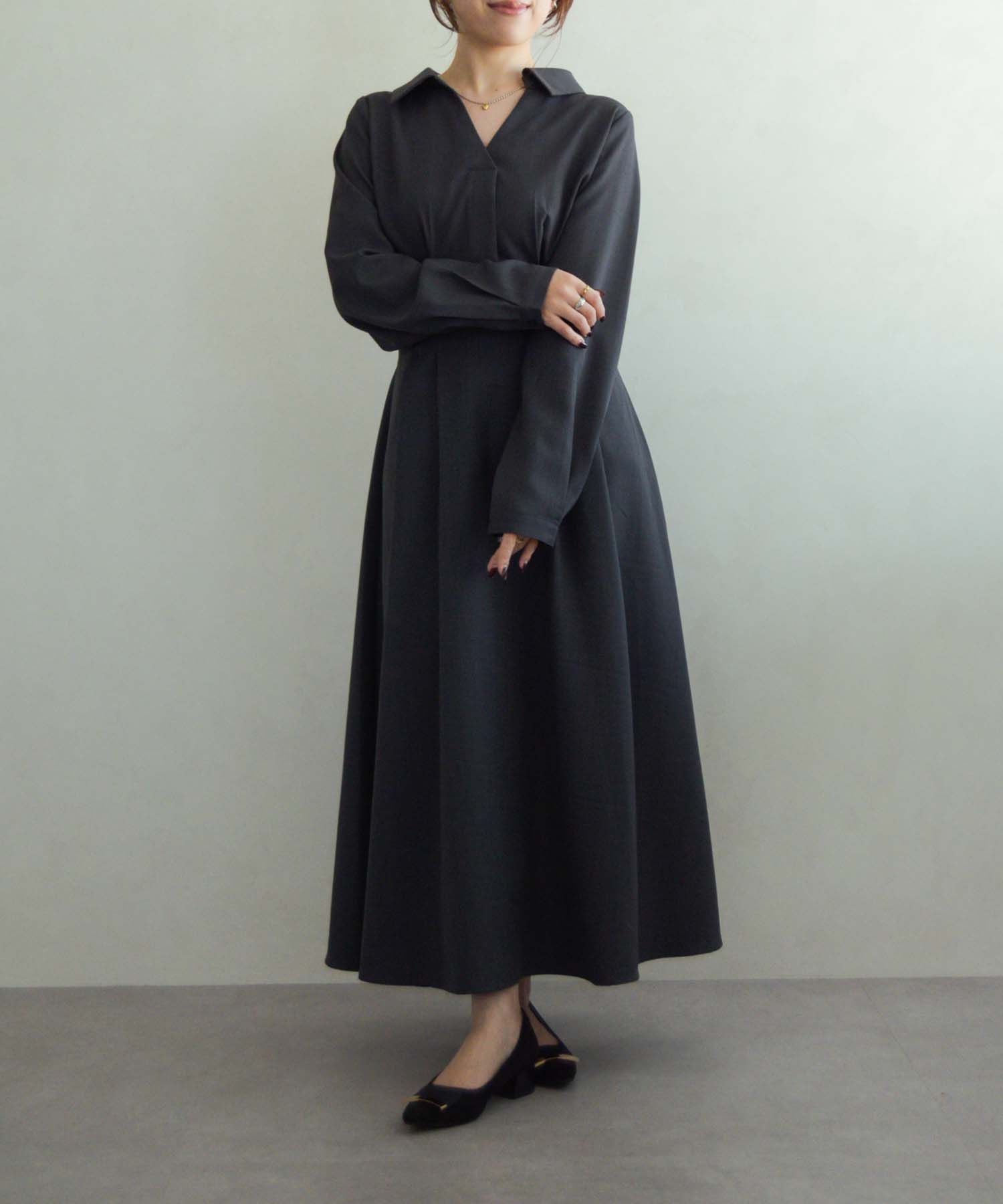 ミッシュマッシュ MISCH MASCH 2025秋冬新作 スキッパータックワンピース MM557411 (CH.GREY) CH.GREY