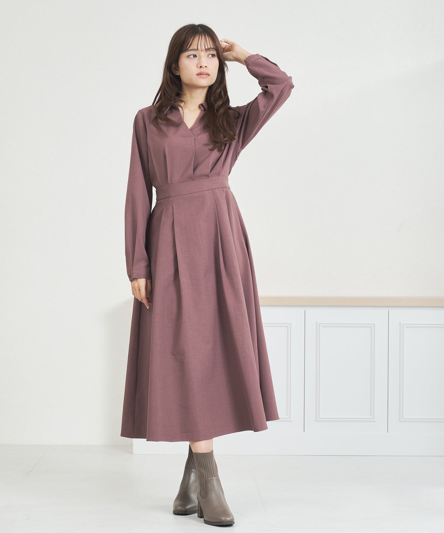 ミッシュマッシュ MISCH MASCH 2025秋冬新作 スキッパータックワンピース MM557411 (WINE) WINE