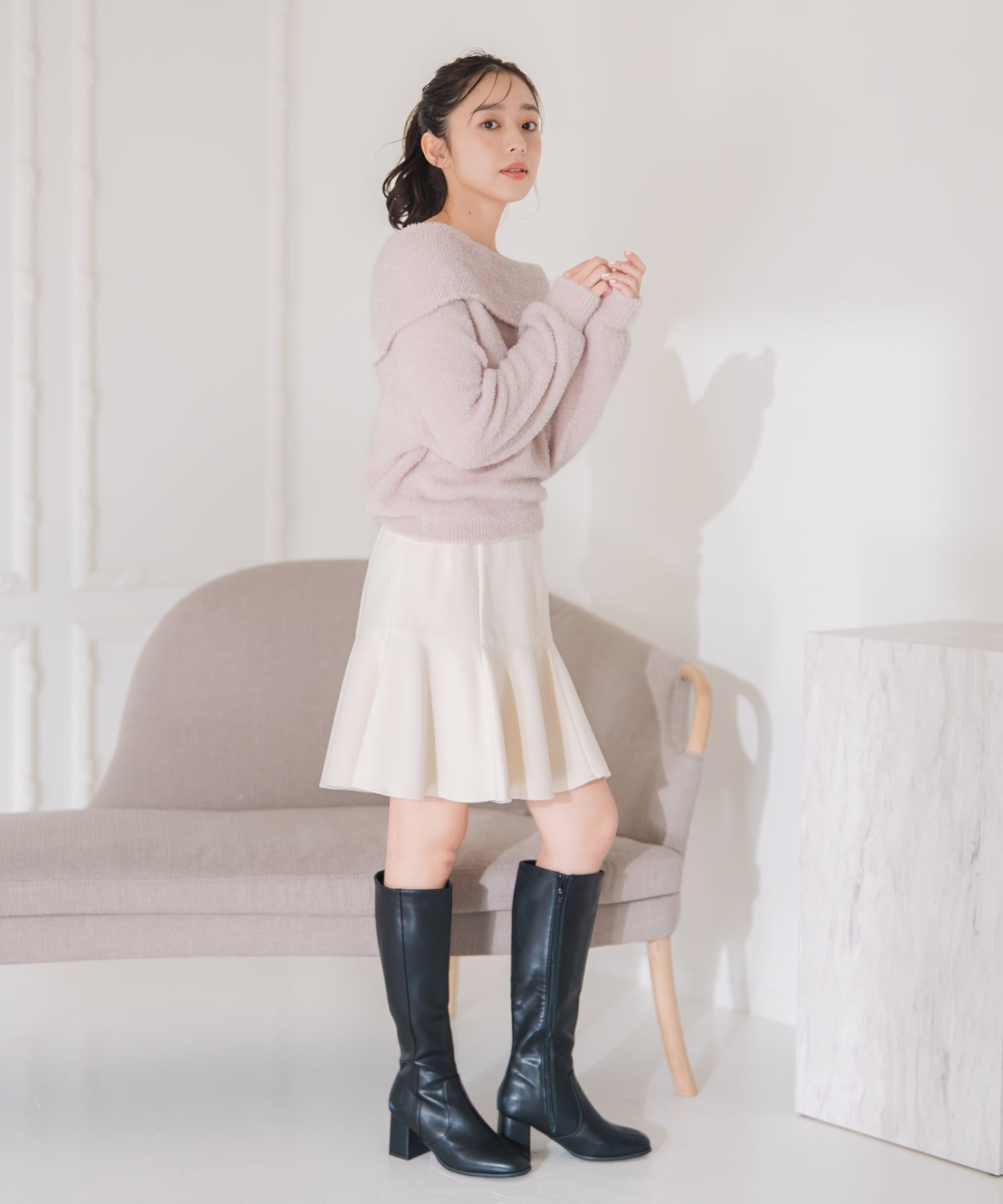 ミッシュマッシュ MISCH MASCH 2025秋冬新作 フワモコオフショルニット MM548317 (PINK) PINK