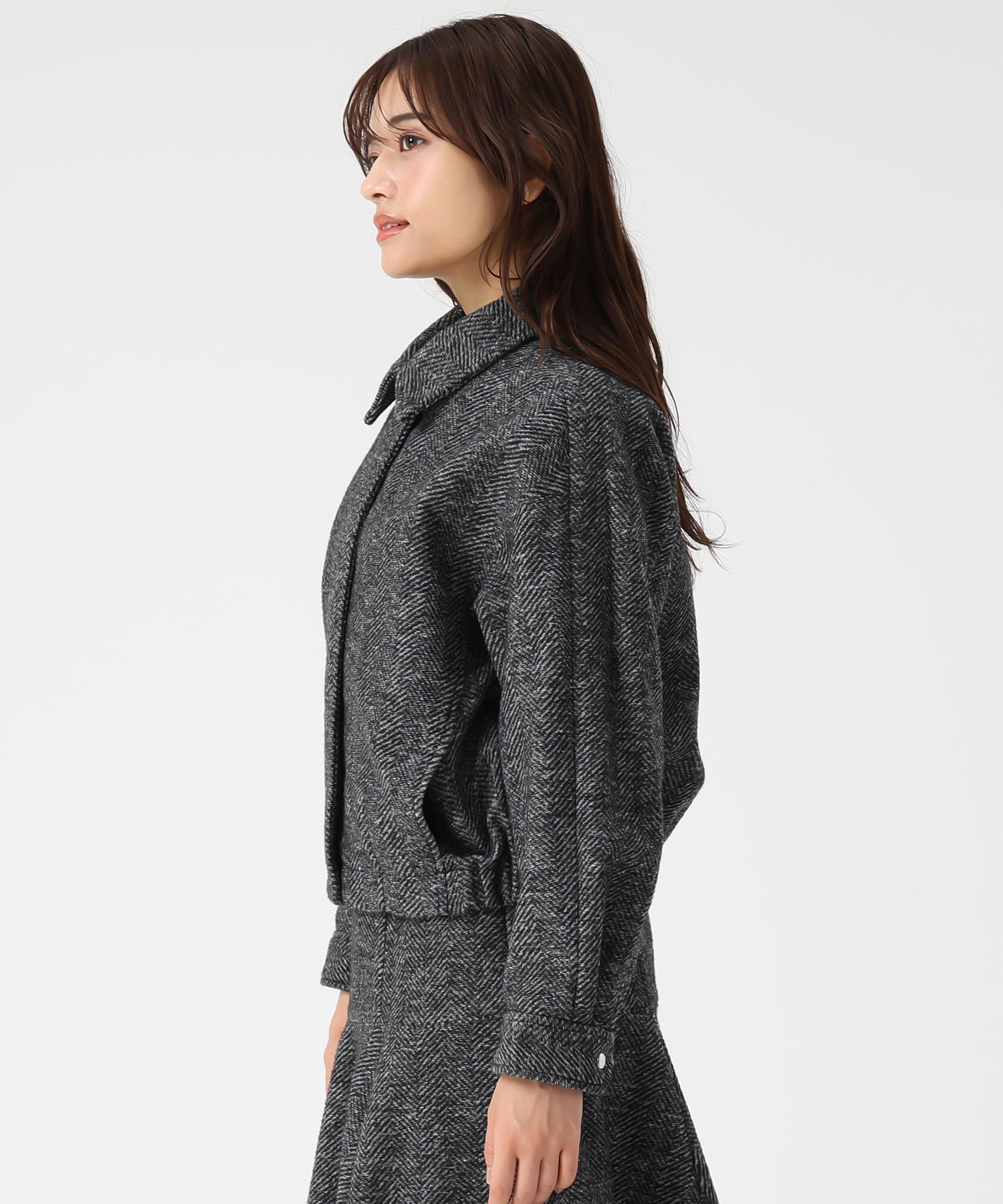 ミッシュマッシュ MISCH MASCH 2025秋冬新作 ヘリンボーン柄ステンカラージャケット MM548609 (BLACK/WHITE) BLACK/WHITE