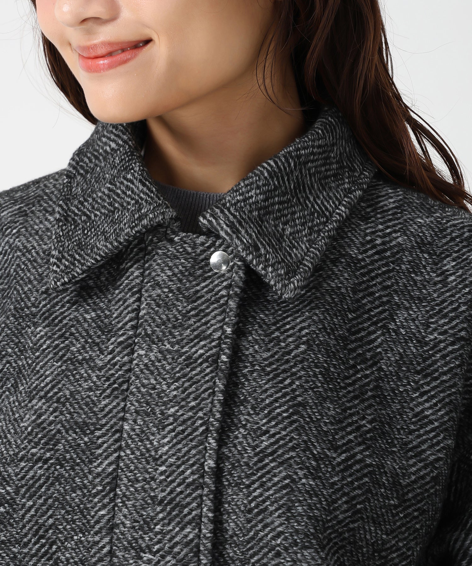 ミッシュマッシュ MISCH MASCH 2025秋冬新作 ヘリンボーン柄ステンカラージャケット MM548609 (BLACK/WHITE) BLACK/WHITE