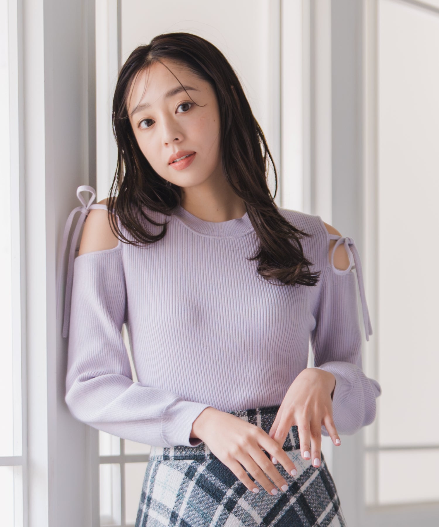 ミッシュマッシュ MISCH MASCH 2025秋冬新作 肩開きリボンニット MM548315 (LAVENDER) LAVENDER