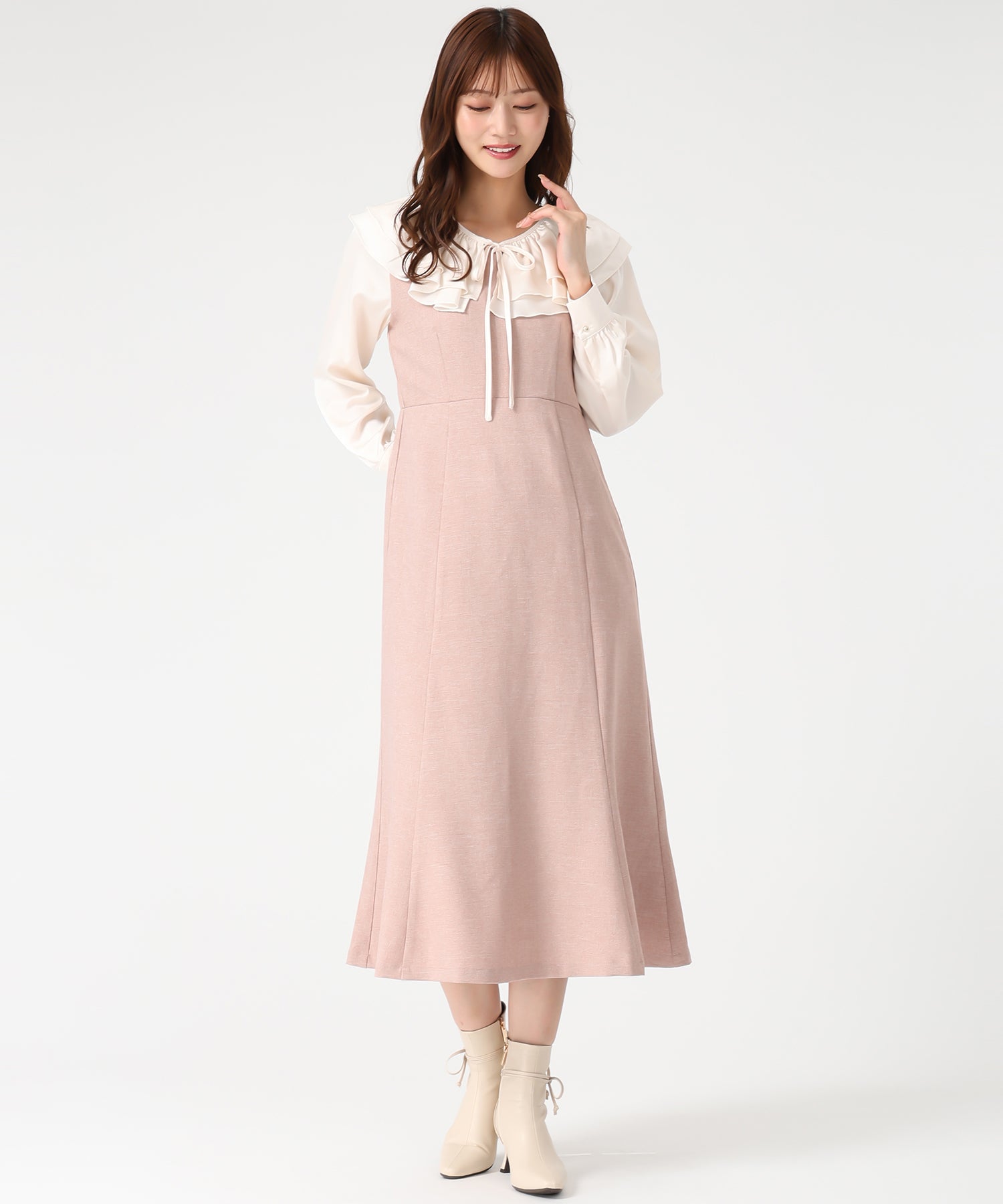 ミッシュマッシュ MISCH MASCH 2025秋冬新作 フリルカラーマーメイドワンピース MM547411 (PINK) PINK