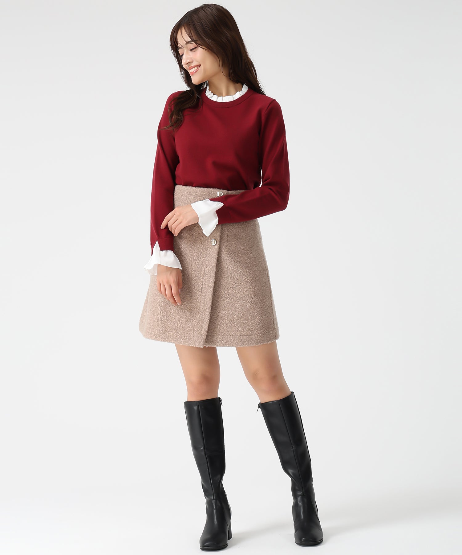 ミッシュマッシュ MISCH MASCH 2025秋冬新作 ブークレーミニスカート MM547222 (MOCHA) MOCHA